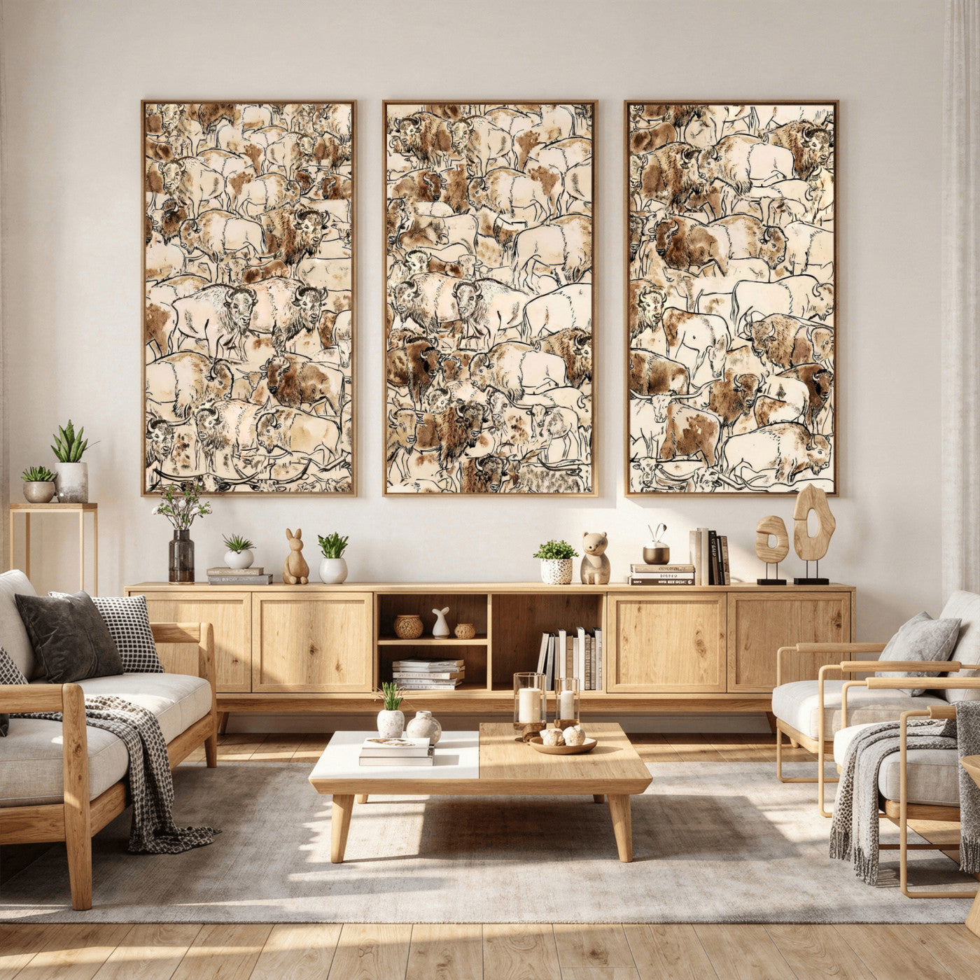 50142019-MGV-CV-36X24 - Farmhouse Animals Wall Art Canvas Print - Abstract Farm Animal Drawing Mid-Century Wall Art for Cabin Decor