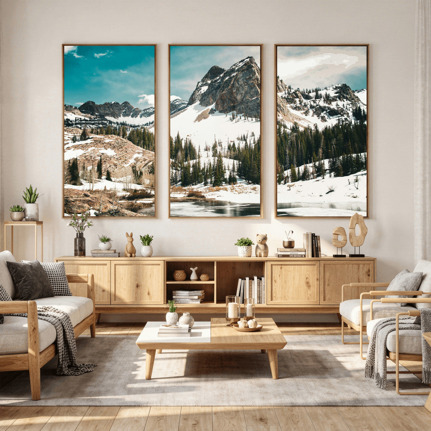 56837070-MGV-CV-36X24 - Snowy Mountain Landscape Wall Art Canvas Print, Alpine Pine Forest Winter Nature Wall Decor for Living Room and Office