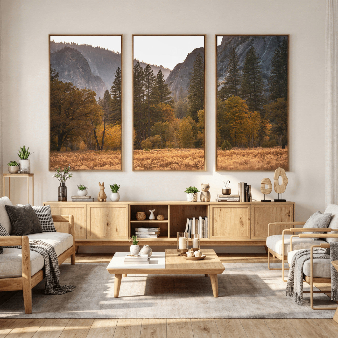 61682763-MGV-CV-36X24 - Yosemite Valley Autumn Forest Landscape Wall Art Canvas Print, Granite Mountain Pine Trees Canvas Print, California National Park Fall Scenic Art Printing