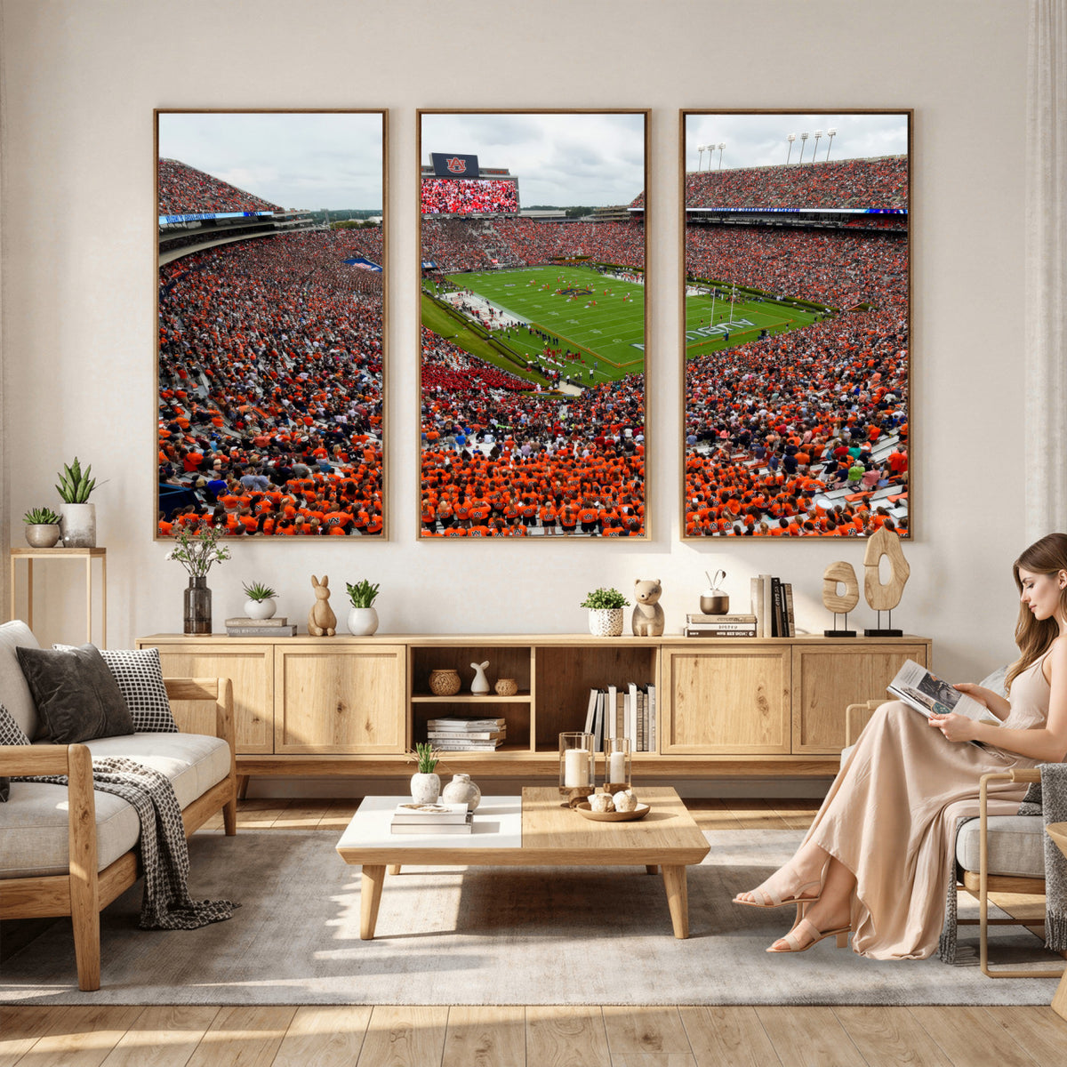 82562490-MGV-CV-36X24 - Auburn Stadium Sunset Wall Art Canvas Print, Jordan Hare Stadium Game Day Crowd, Auburn Tigers Football Artwork