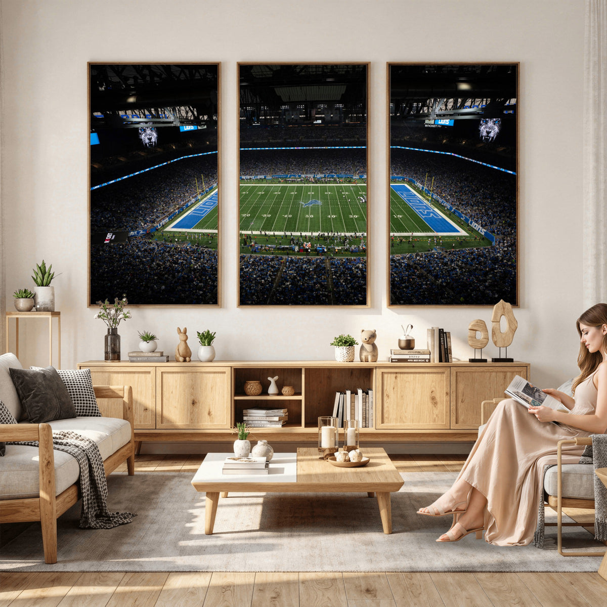 16709602-MGV-CV-36X24 - Detroit Lions Stadium Wall Art Canvas Print, Football Field Panorama