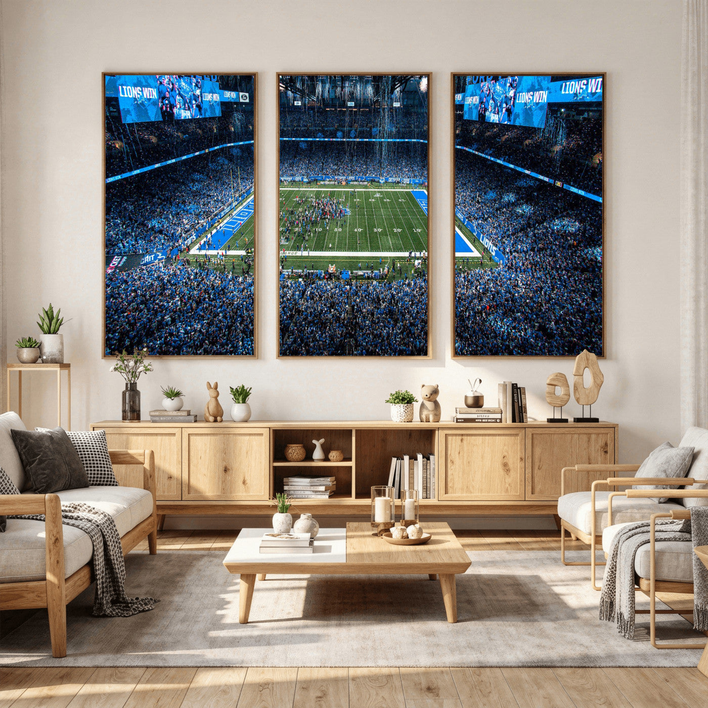 80882005-MGV-CV-36X24 - Detroit Lions Stadium Wall Art Canvas Print, Football Field Panorama Artwork, NFL Game Night Stadium Decor