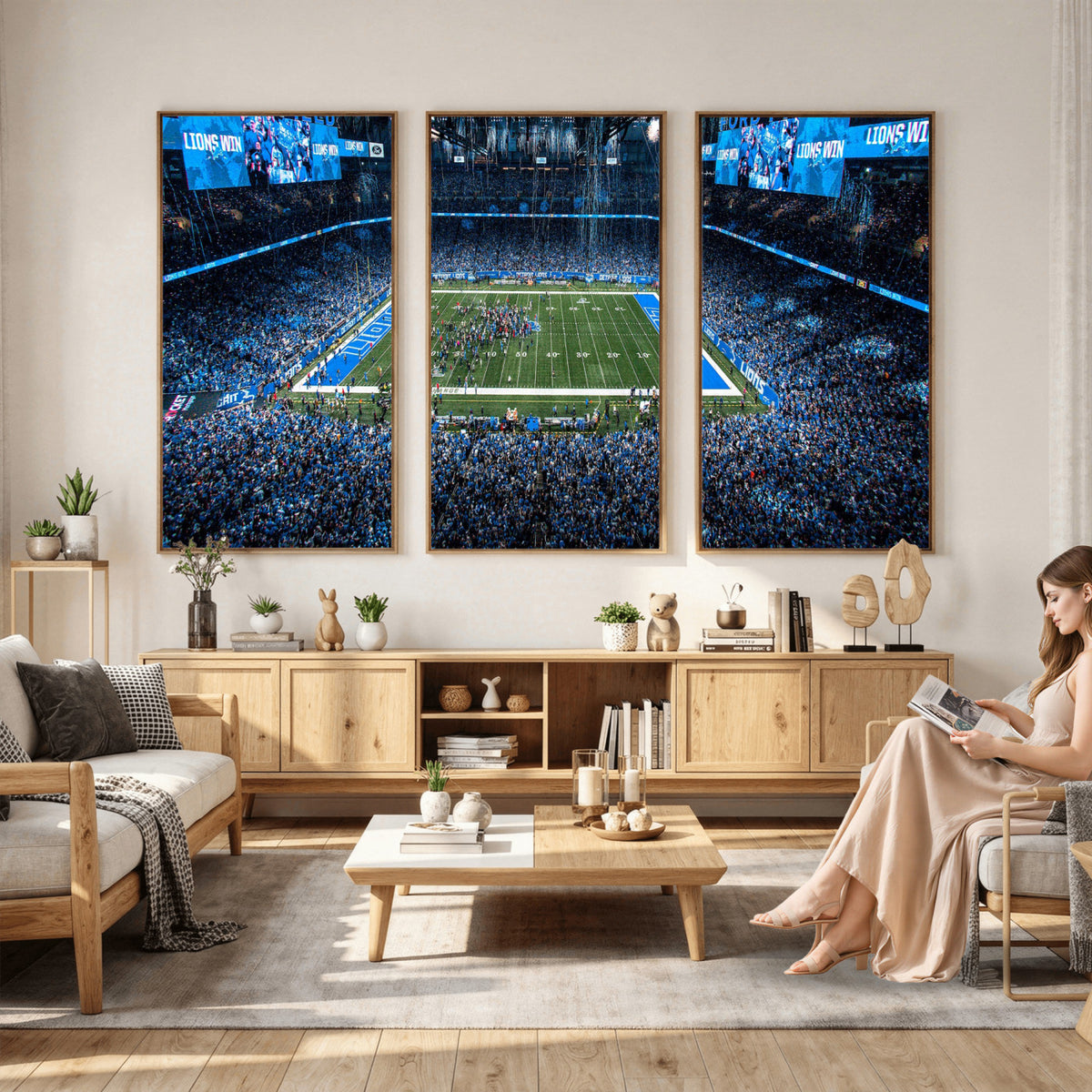 80882005-MGV-CV-36X24 - Detroit Lions Stadium Wall Art Canvas Print, Football Field Panorama