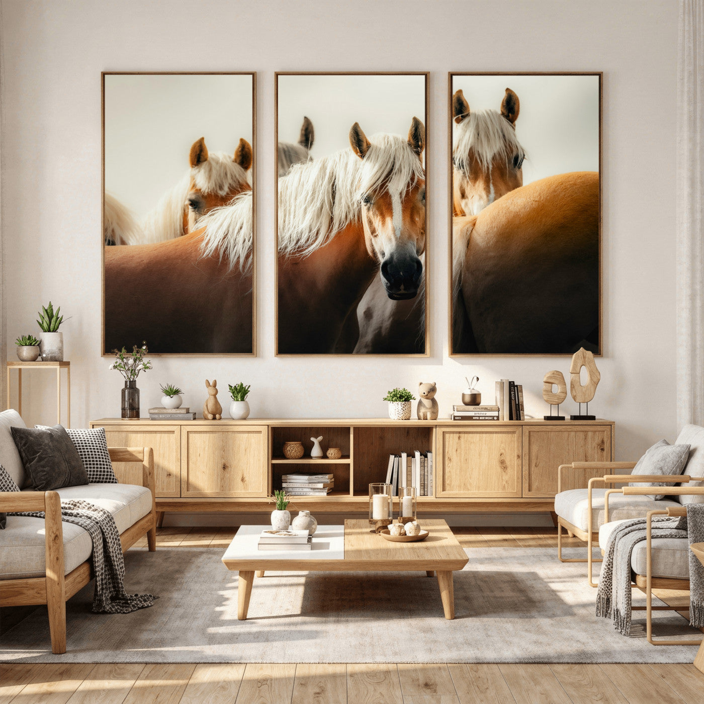 71904941-MGV-CV-36X24 - Wild Horse Herd Wall Art Canvas Print, Natural Horse Portrait Nature Wall Decor for Living Room and Office