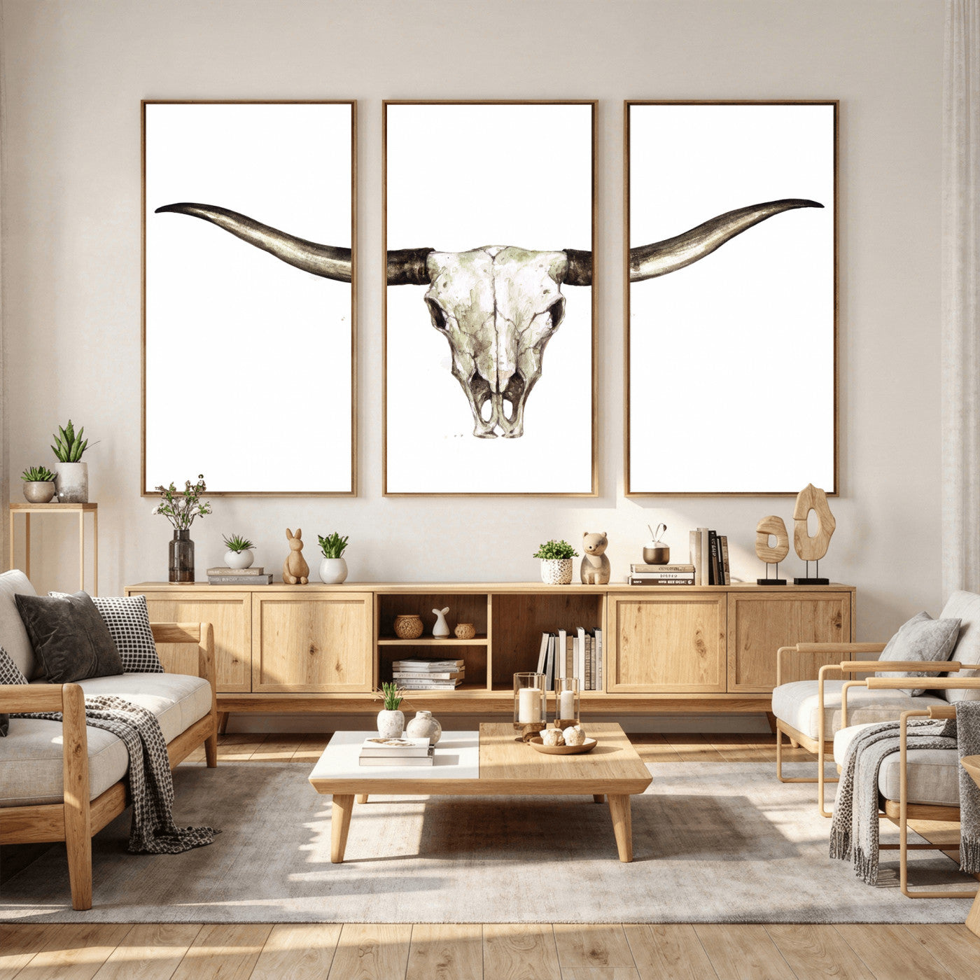 42788678A-MGV-CV-36X24 - Longhorn Skull Wall Art Canvas Print – Rustic Western Artwork Print for Living Room Wall Decor