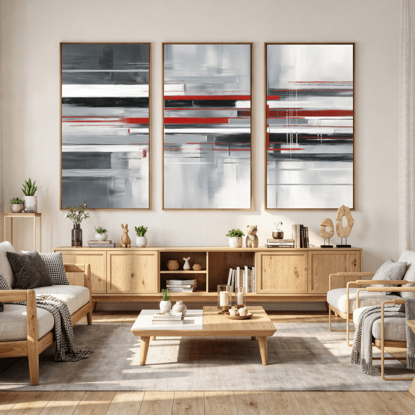 62640681-MGV-CV-36X24 - Gray Red Abstract Wall Art Canvas Print, Modern Abstract Canvas Wall Decor for Contemporary Living Room and Office