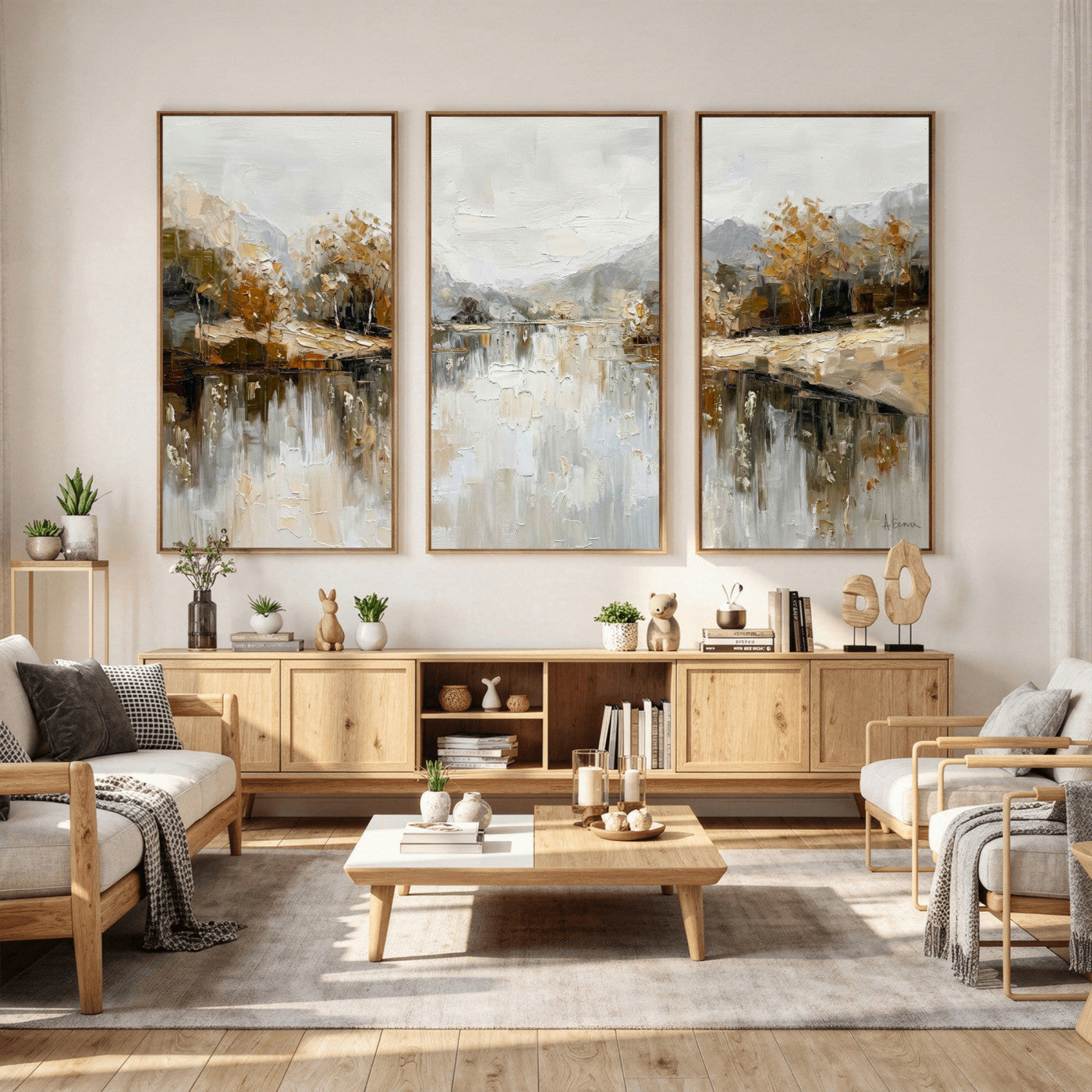 75820239-MGV-CV-36X24 - Abstract Landscape Wall Art Canvas Print, Modern Lake Printing Wall Decor for Contemporary Interiors