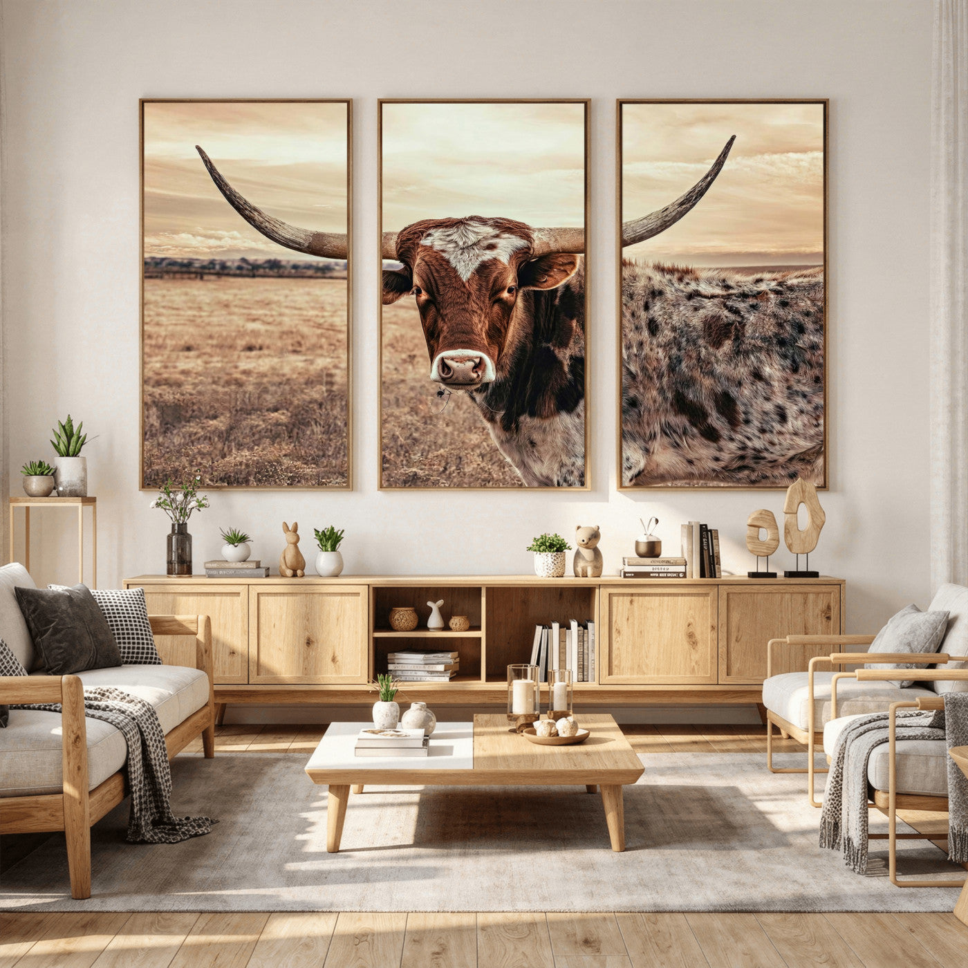 55805825-MGV-CV-36X24 - Texas Longhorn Wall Art Canvas Print – Western Cattle Ranch Artwork for Rustic Farmhouse Decor