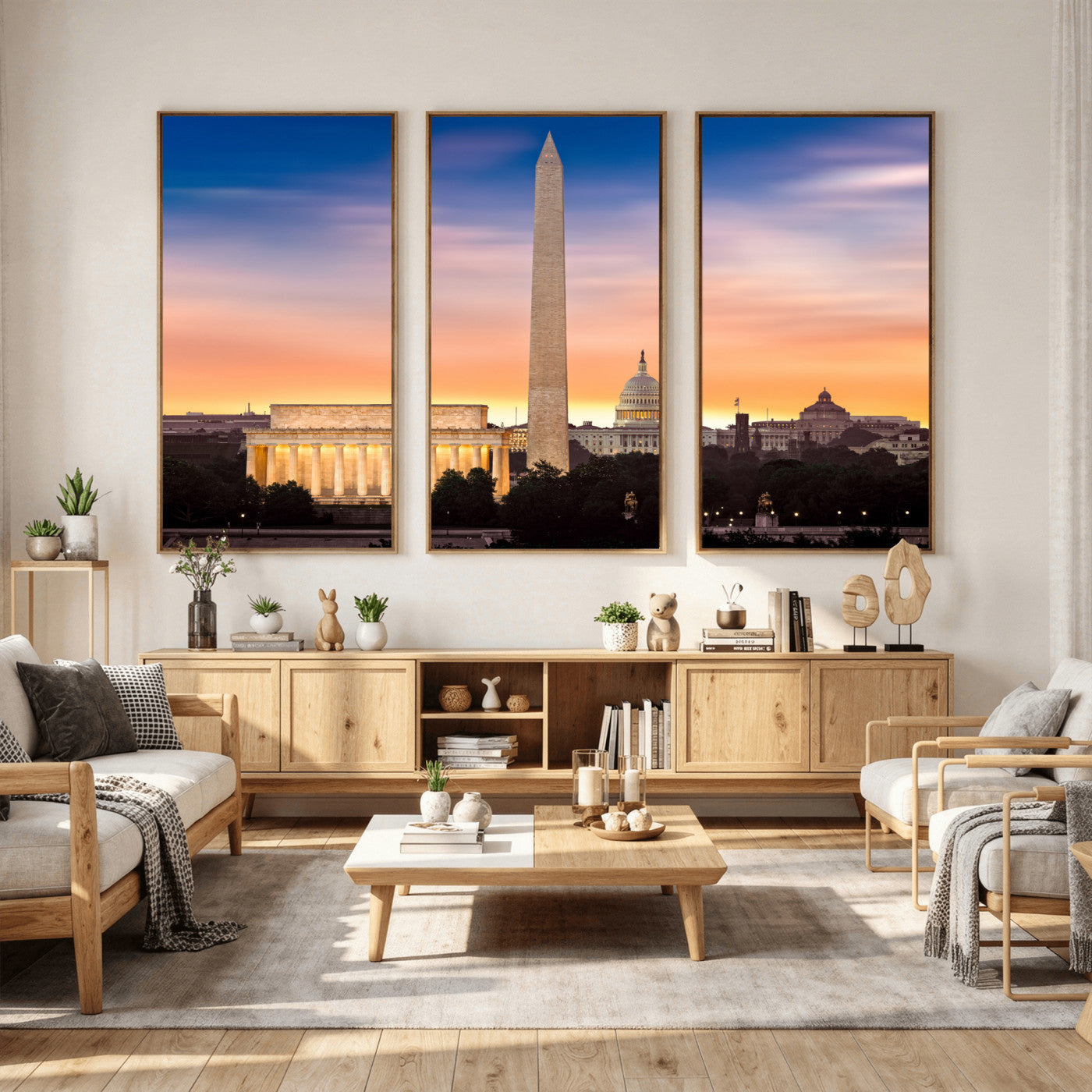 72704063-MGV-CV-36X24 - Washington DC Skyline Wall Art Canvas Print – Lincoln Memorial, Washington Monument & Capitol Artwork Print