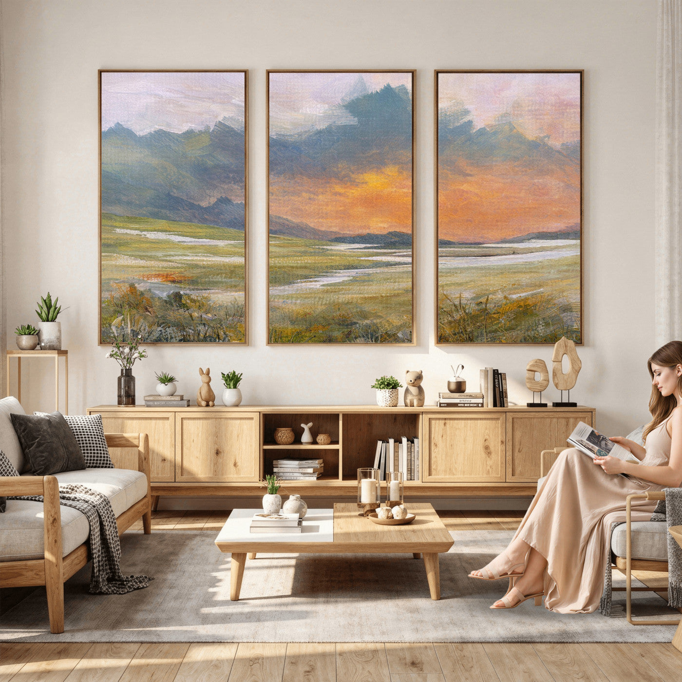 39892091-MGV-CV-36X24 - Mountain Sunset Wall Art Canvas Print Vintage Landscape Panorama Rustic Nature Decor