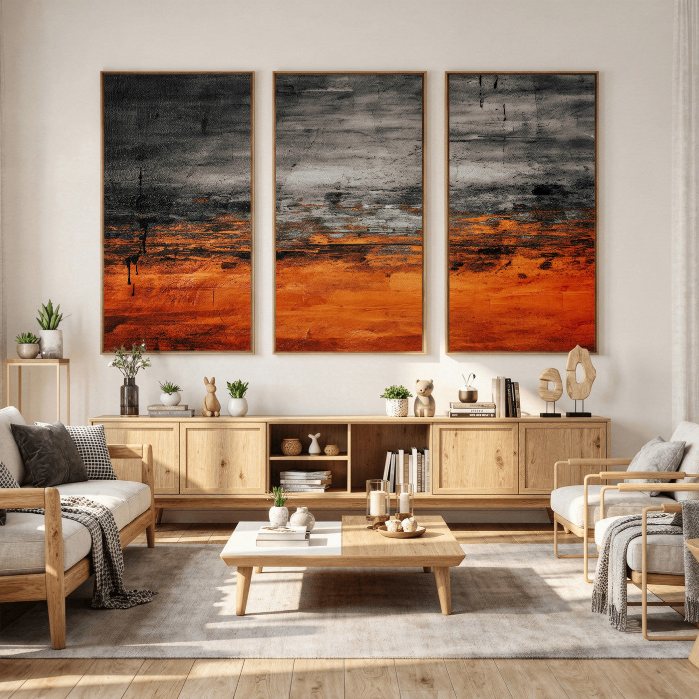 75409282-MGV-CV-36X24 - Black Orange Abstract Wall Art Canvas Print Modern Textured Painting Decor