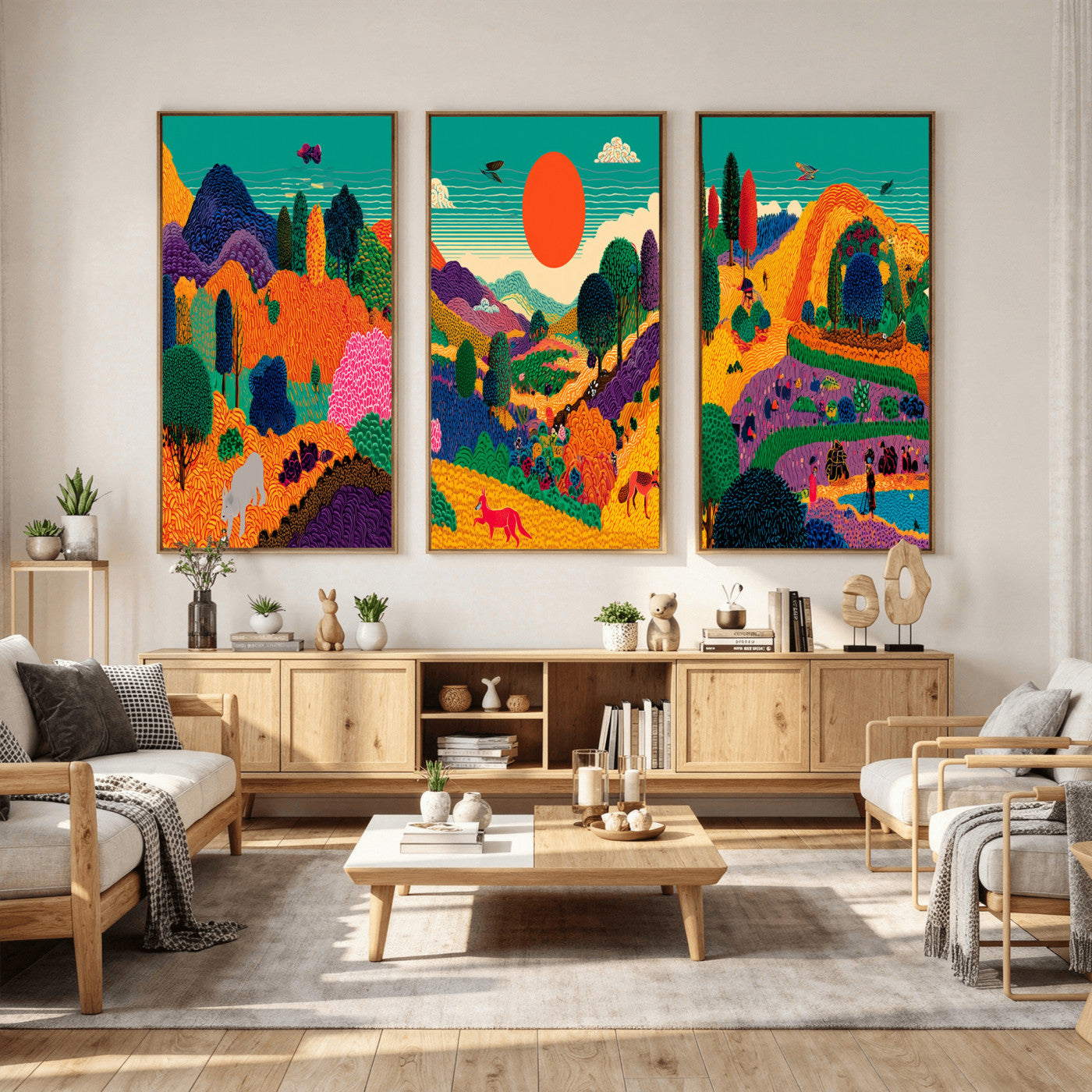 45710397-MGV-CV-48X32-3P - Colorful Japanese Landscape Print: Maximalist Panoramic Wall Art