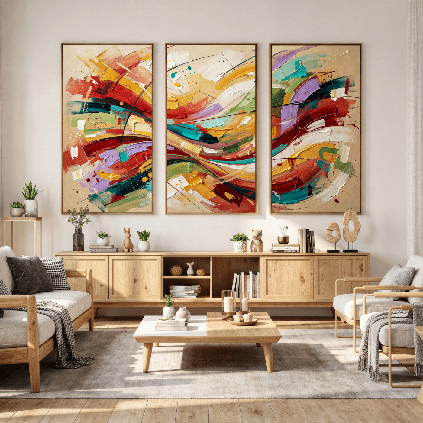 39887645-MGV-CV-36X24 - Geometric Abstract Wall Art Canvas Print, Orange Blue Abstract Expressionist Painting Print, Modern Geometric Abstract Canvas Art