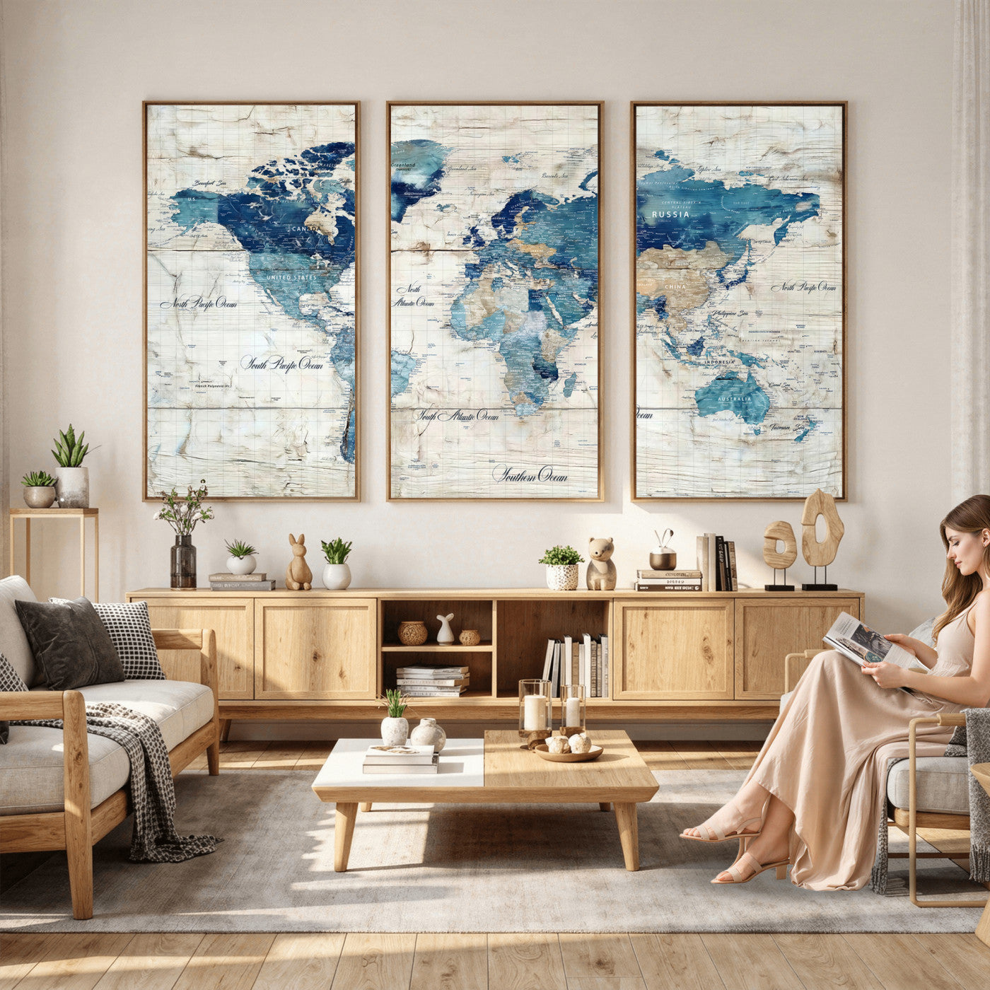 86799232-MGV-CV-36X24 - Watercolor World Map Canvas Wall Art Print – Abstract Colorful Travel Wall Decor