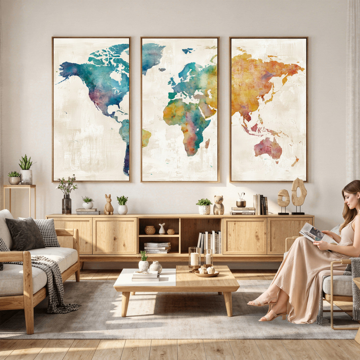56556018-MGV-CV-36X24 - Watercolor World Map Canvas Wall Art Print – Abstract Colorful Travel Wall Decor