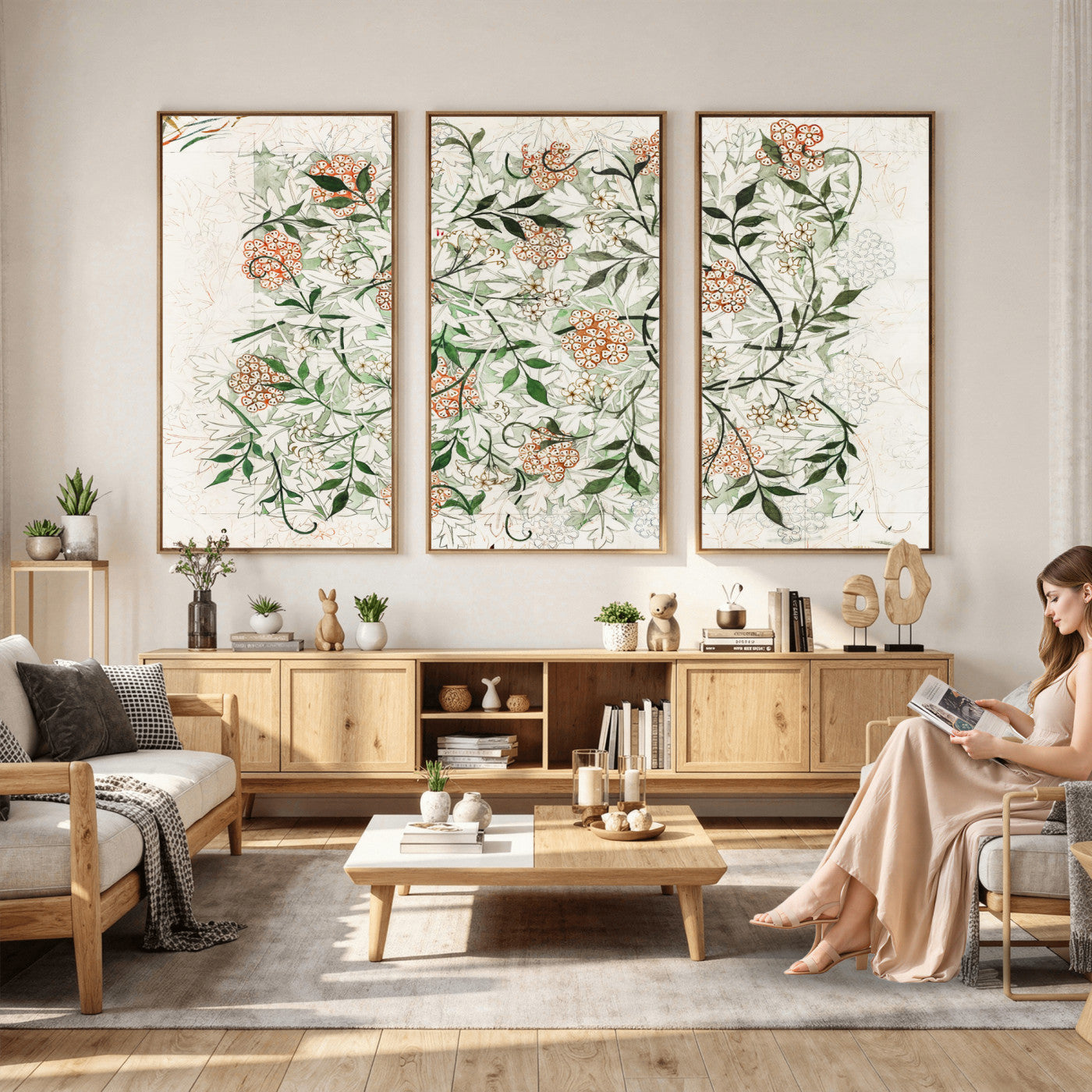 17622011W-MGV-CV-36X24 - William Morris Jasmine Flower Wall Art Canvas Print, Botanical Floral Canvas Print, Vintage Cottagecore Wall Decor, Framed Nature Artwork Ready to Hang