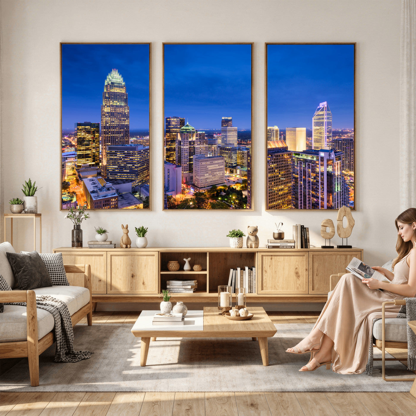 74382190-MGV-CV-36X24 - Charlotte Skyline Canvas Wall Art Print – North Carolina Cityscape Photography Print