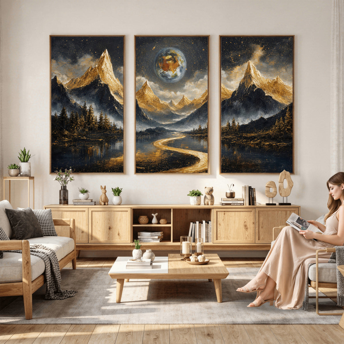 34202127-MGV-CV-36X24 - Abstract Mountain Wall Art Canvas Print Modern Landscape Painting Print