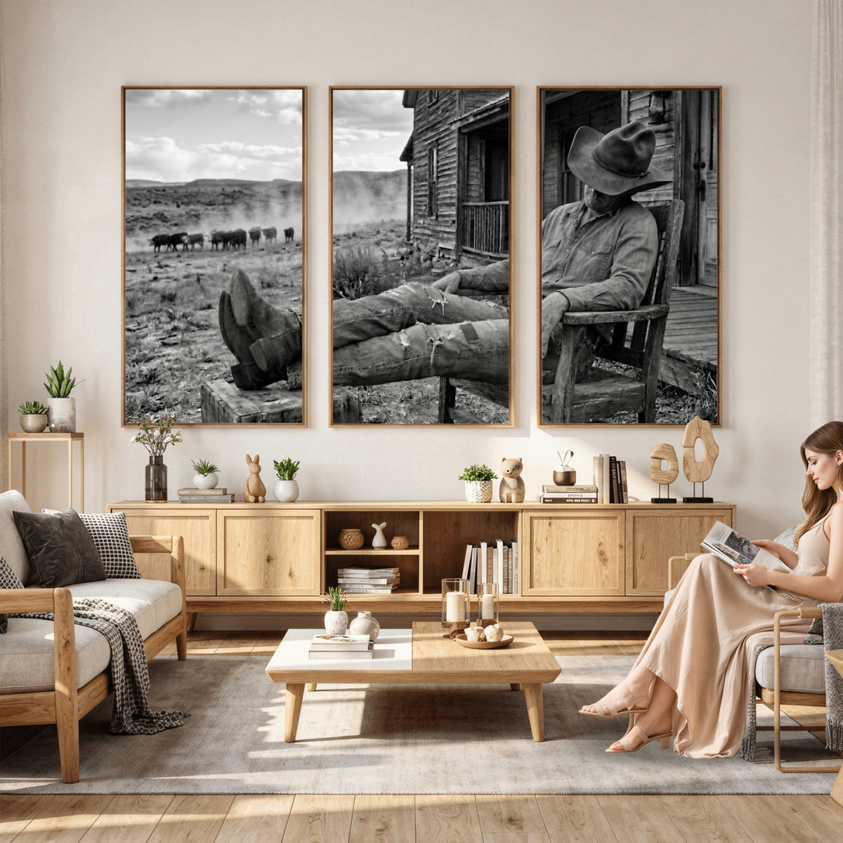 94461975S-MGV-CV-36X24 - Vintage Sleeping Cowboy Wall Art Canvas Print, Western Home Decor