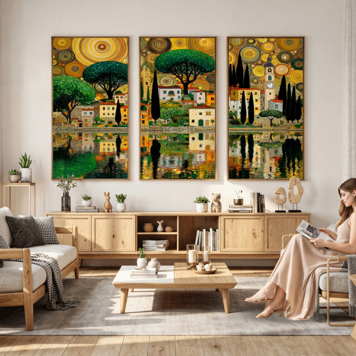 93010897-MGV-CV-36X24 - Gustav Klimt Golden Cityscape Wall Art Canvas Print,