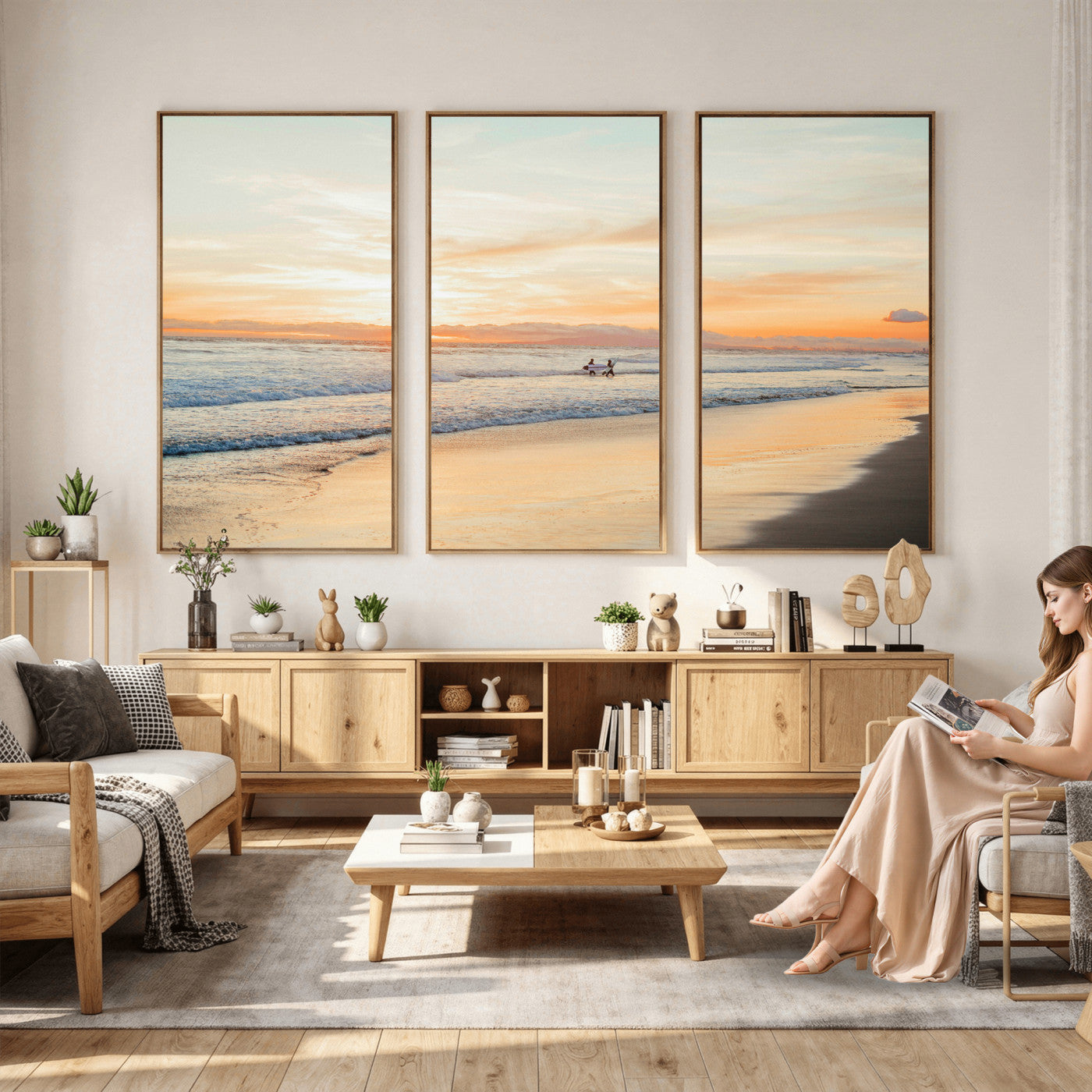 38131619-MGV-CV-36X24 - Beach Sunset Canvas Wall Art Print | Ocean Waves Landscape, Coastal Photography, Seascape Wall Decor, Ready to Hang