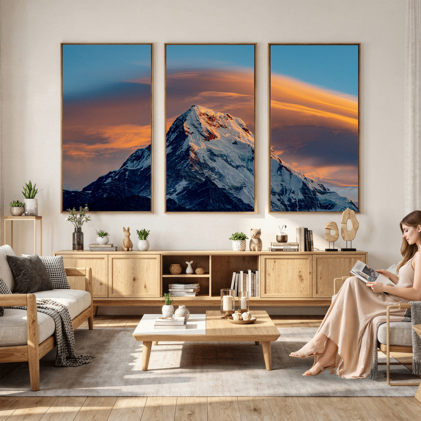 73810927-MGV-CV-36X24 - Snow Mountain Canvas Wall Art Print, Alpine Peak Landscape, Winter Nature Photography, Large Mountain Decor, Ready to Hang