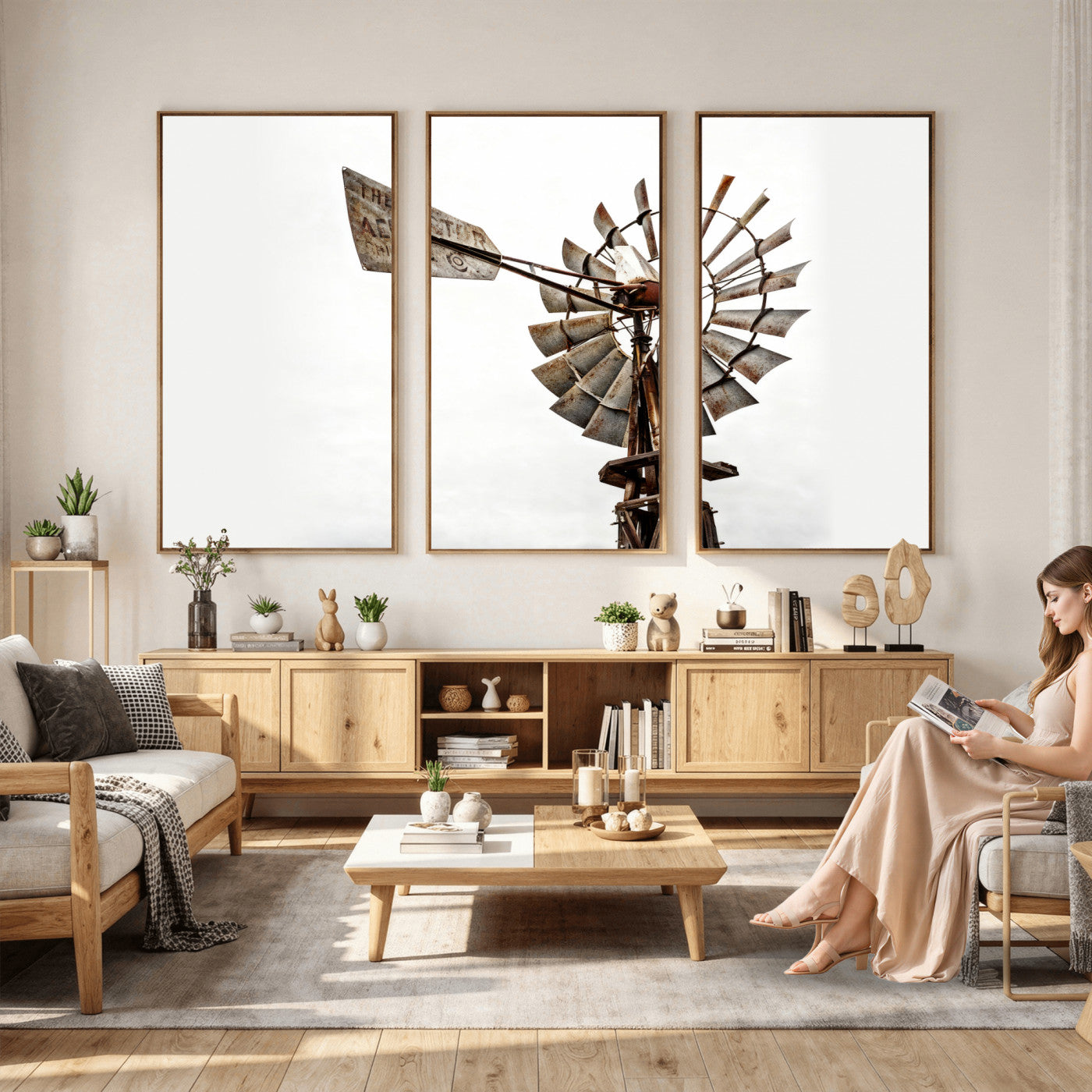 99806928-MGV-CV-36X24 - Rustic Farmhouse Windmill Canvas Wall Art Vintage Western Farmhouse Print