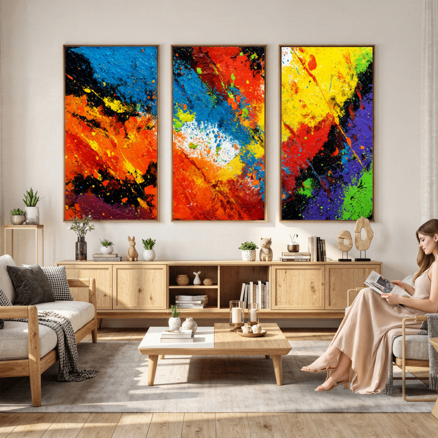 74888753-MGV-CV-36X24 - Vibrant Blue Abstract Canvas Wall Art Colorful Impasto Oil Painting Print