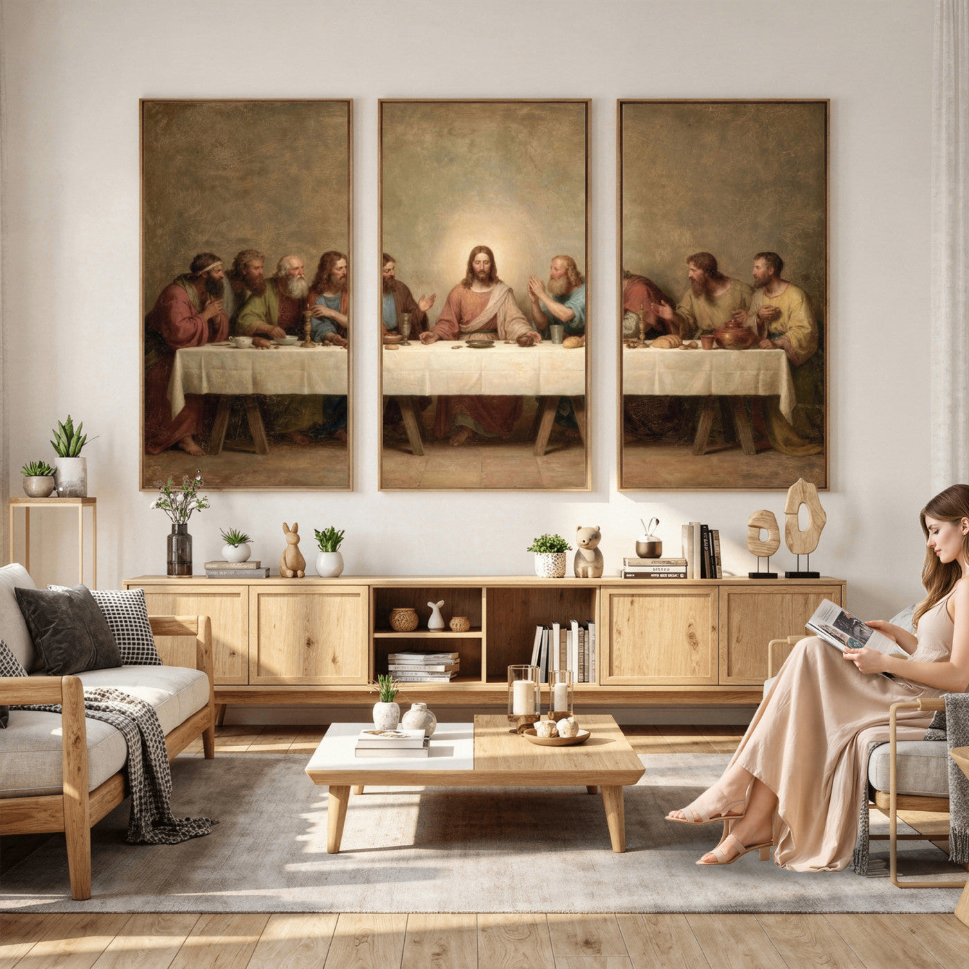 50761248-MGV-CV-36X24 - The Last Supper of Jesus Christ Wall Art Canvas Print - Classical Christian Faith Home Decor