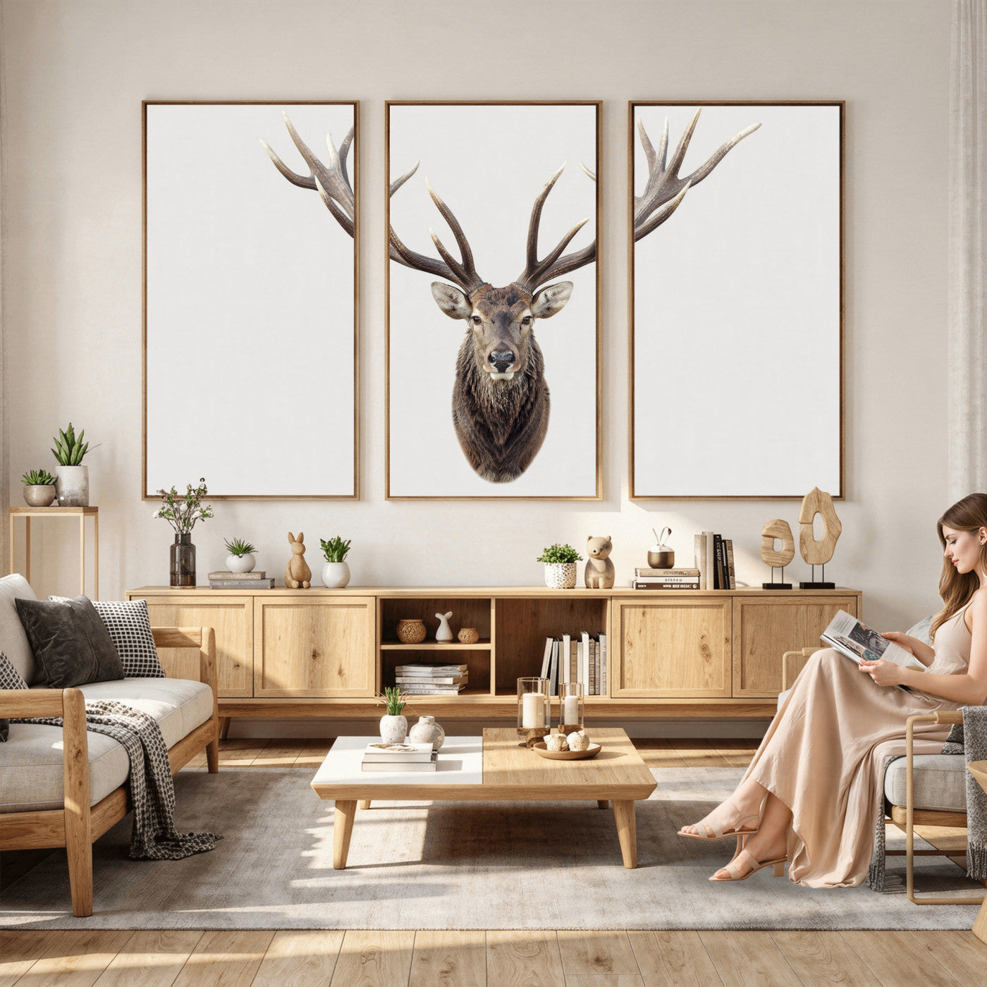 840173GY-MGV-CV-36X24 - Majestic Red Deer Canvas Wall Art – Stag Antlers Horns Print, Wildlife Hunting Poster, Rustic Cabin Lodge Decor