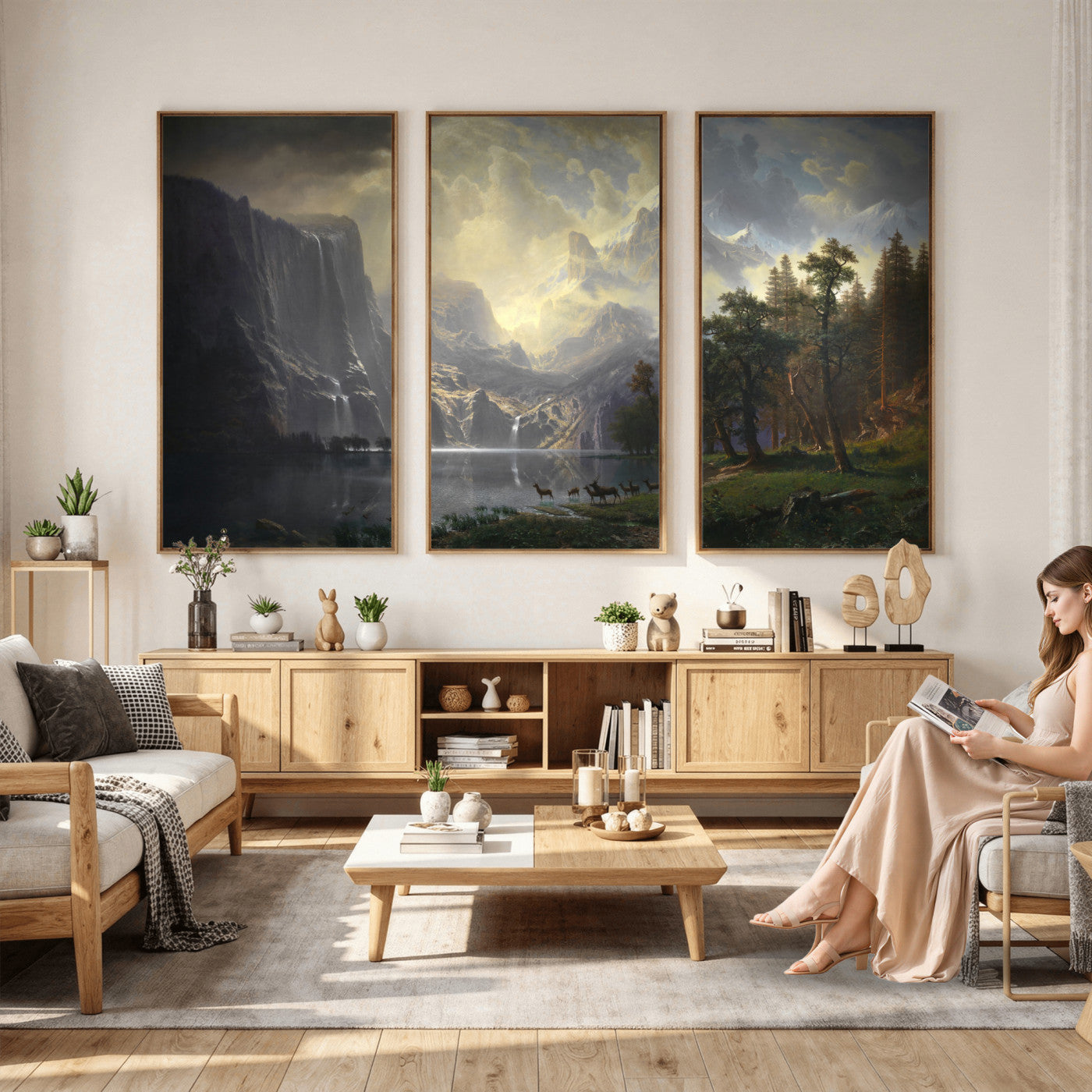88679214-MGV-CV-36X24 - Albert Bierstadt Among the Sierra Nevada California Yosemite Wall Art Canvas Print, Classic Fine Art Painting Print
