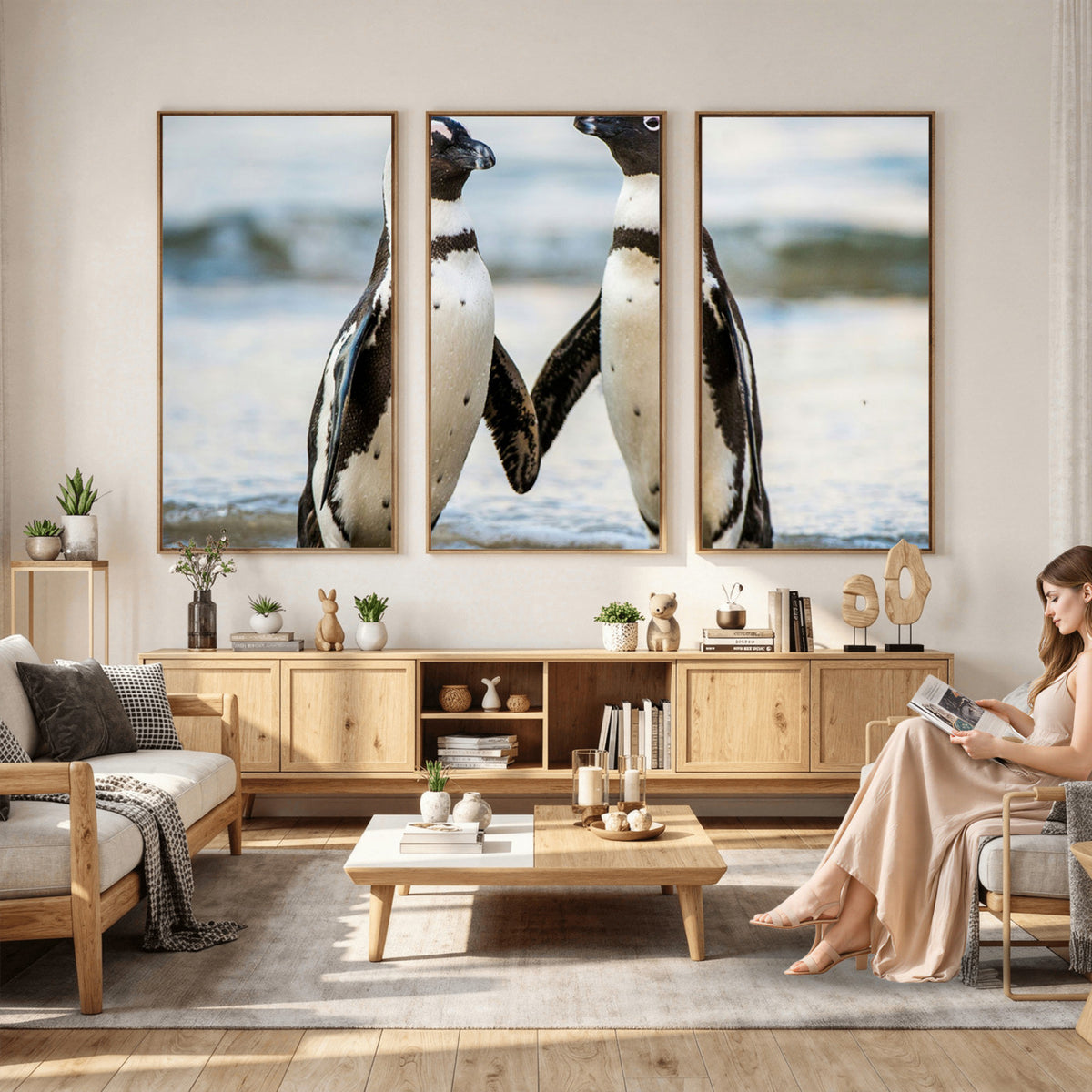 64870405-MGV-TP-30X20 - African Penguins Boulders Beach Wall Art Canvas Print, Cute Penguin Couple Photo Print