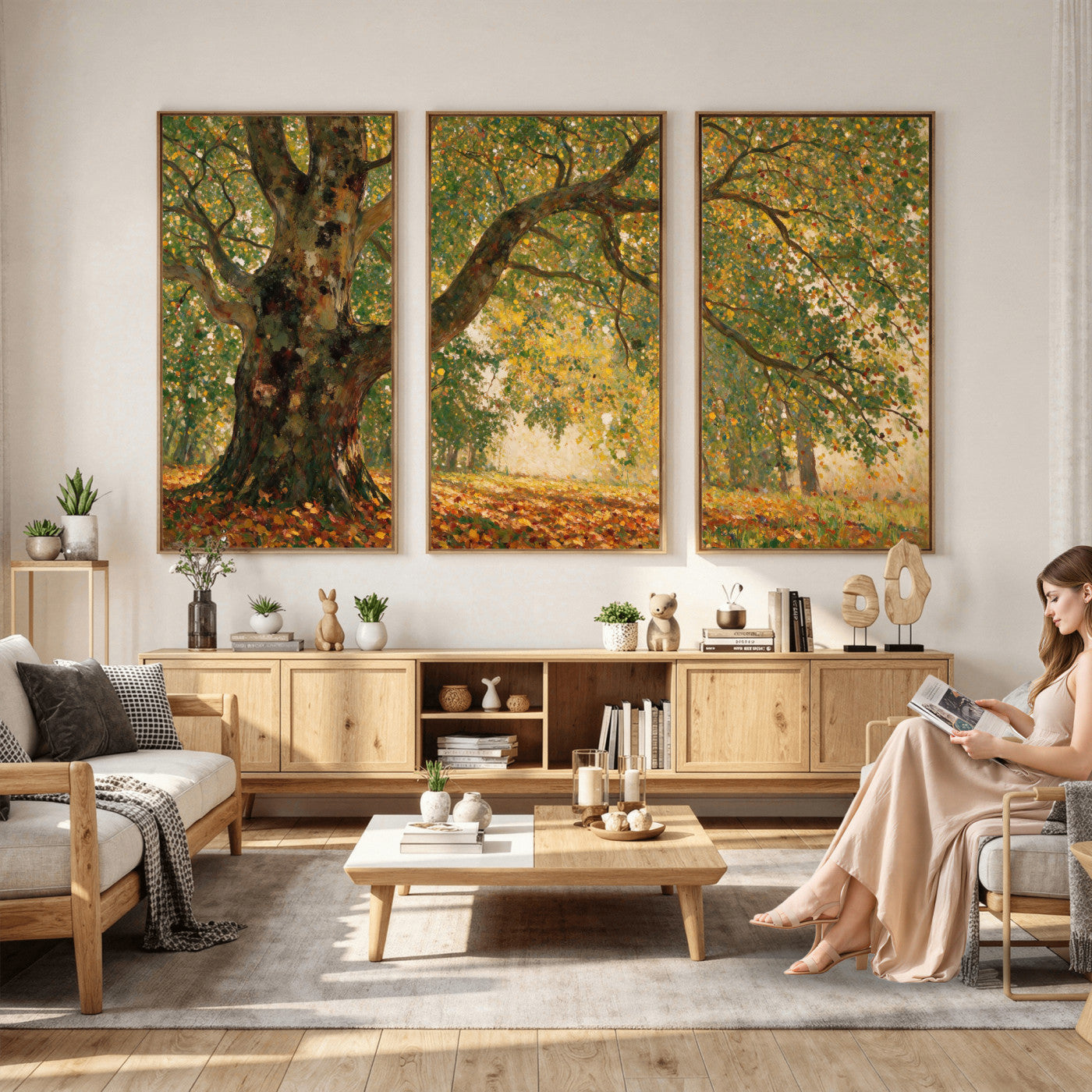 52555601-MGV-CV-36X24 - Claude Monet Style The Bodmer Oak Fontainebleau Forest Wall Art Canvas Print, Autumn Landscape Painting Print