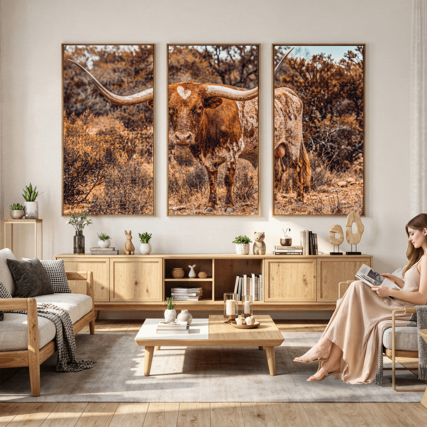62076449-MGV-CV-36X24 - Texas Cow Bull Longhorn Print for Western Wall Art Decor for Farmhouse