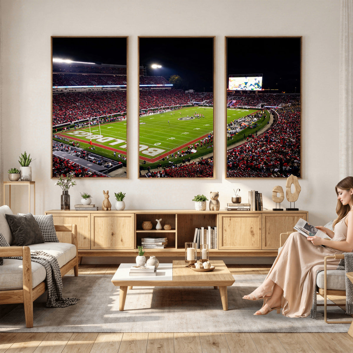 73520603-_Poster-30x20 - Georgia Bulldogs Sanford Stadium Canvas Print 3 Piece Framed Wall Art Extra Large Floating Frame Nature Poster Made in USA