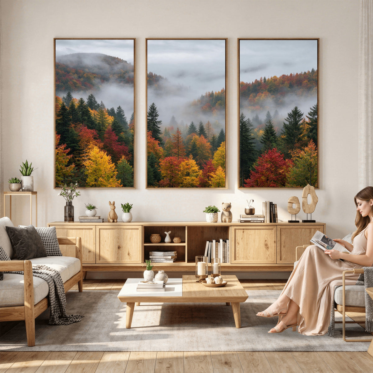 47877083-_Poster-30x20 - Fall Forest Misty Mountain Canvas Print Smoky Mountain Landscape Wall Art Autumn Trees Nature Poster Printing