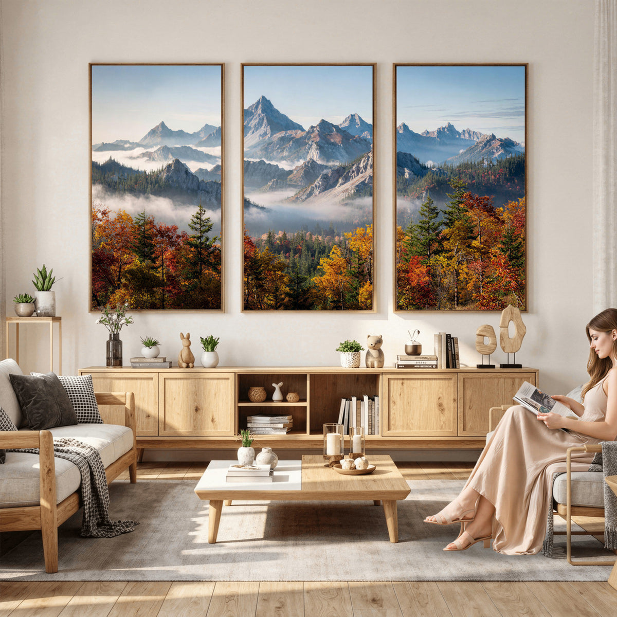 38847944-MGV-TP-30X20 - Majestic Mountain Peak Canvas Wall Art - Panoramic Autumn Forest Fog Landscape Print