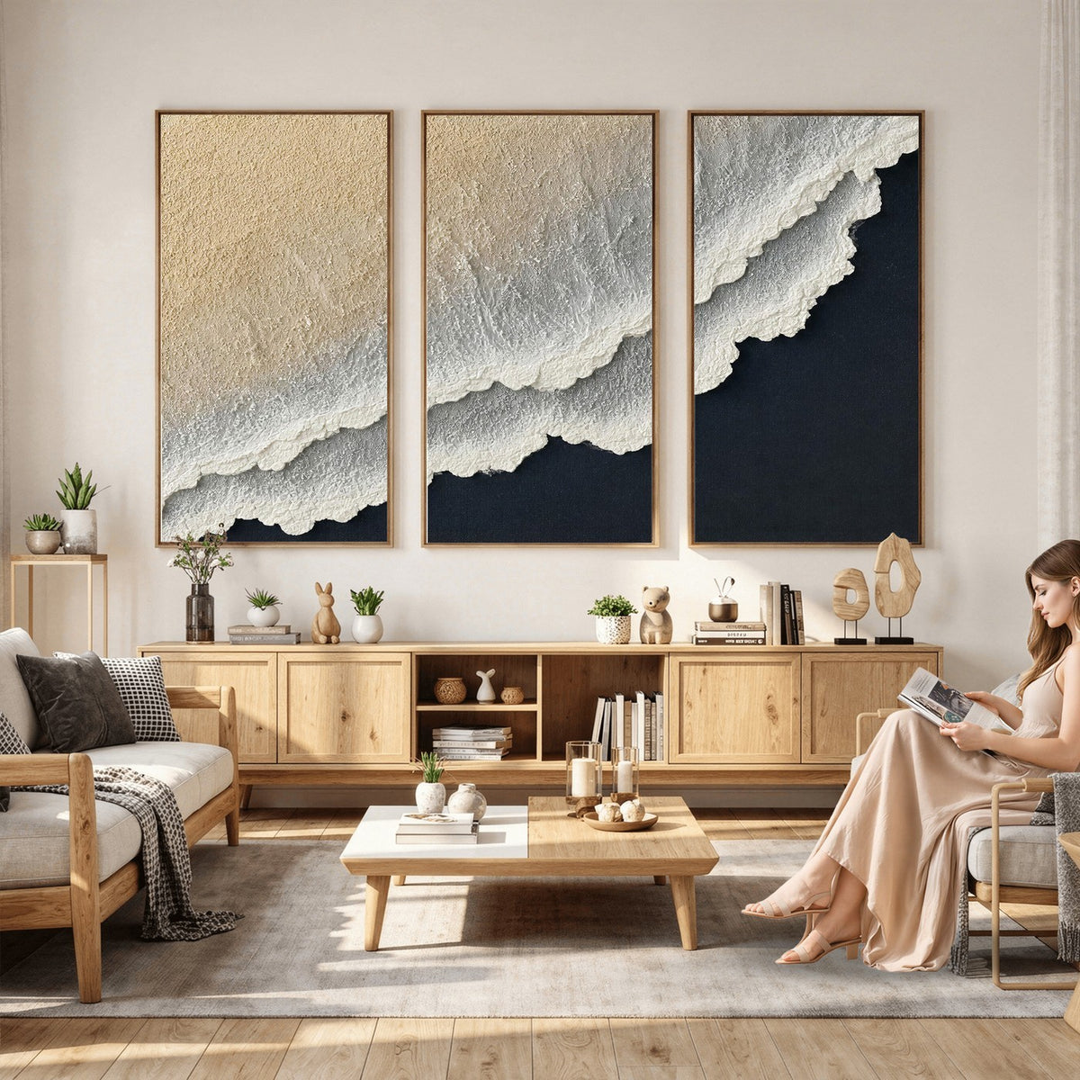 32969959-MGV-CV-24X16 - Abstract Ocean Wave Canvas Wall Art, Coastal Beach Wall Decor for Living Room