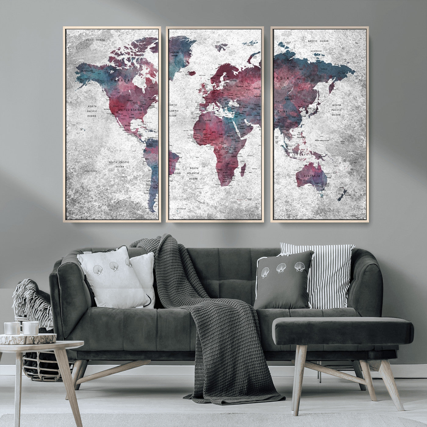 MGV-FC-48X32-3P - World Map Wall Art Canvas Print for Home and Office Decor