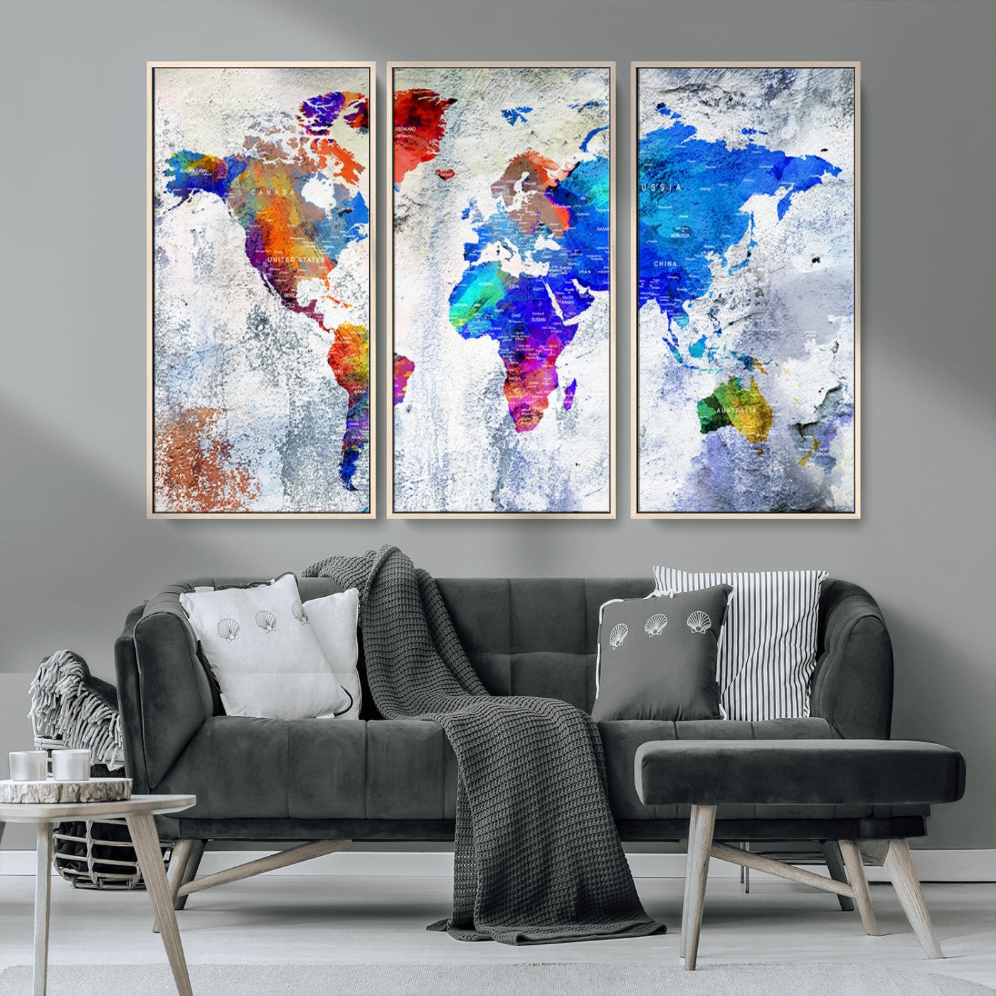 MGV-FC-48X32-3P - World Map Wall Art Canvas Print for Home and Office Decor