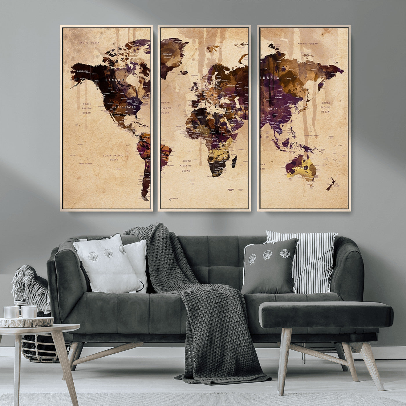 MGV-FC-48X32-3P - World Map Wall Art Canvas Print for Home and Office Decor