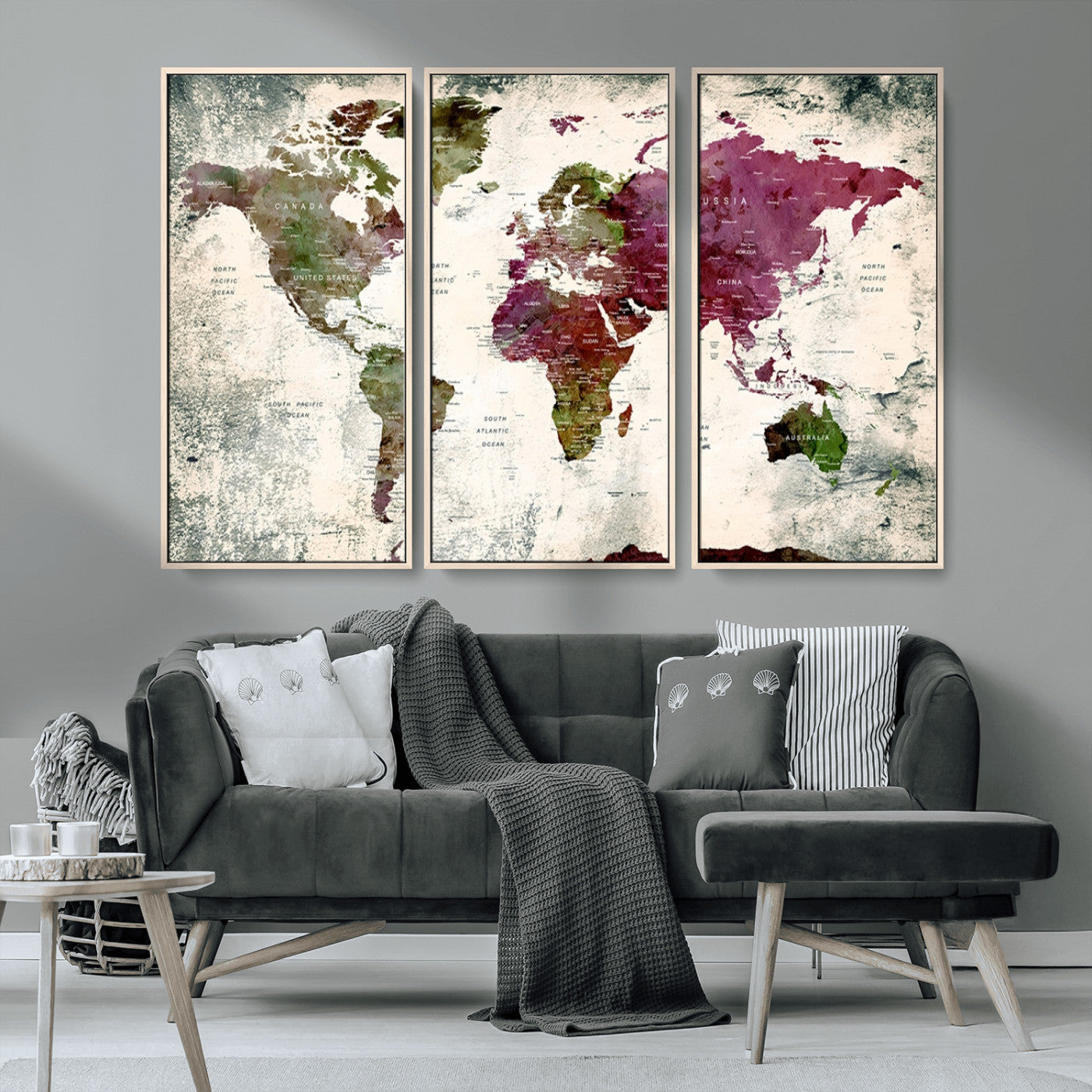 MGV-FC-48X32-3P - World Map Wall Art Canvas Print for Home and Office Decor