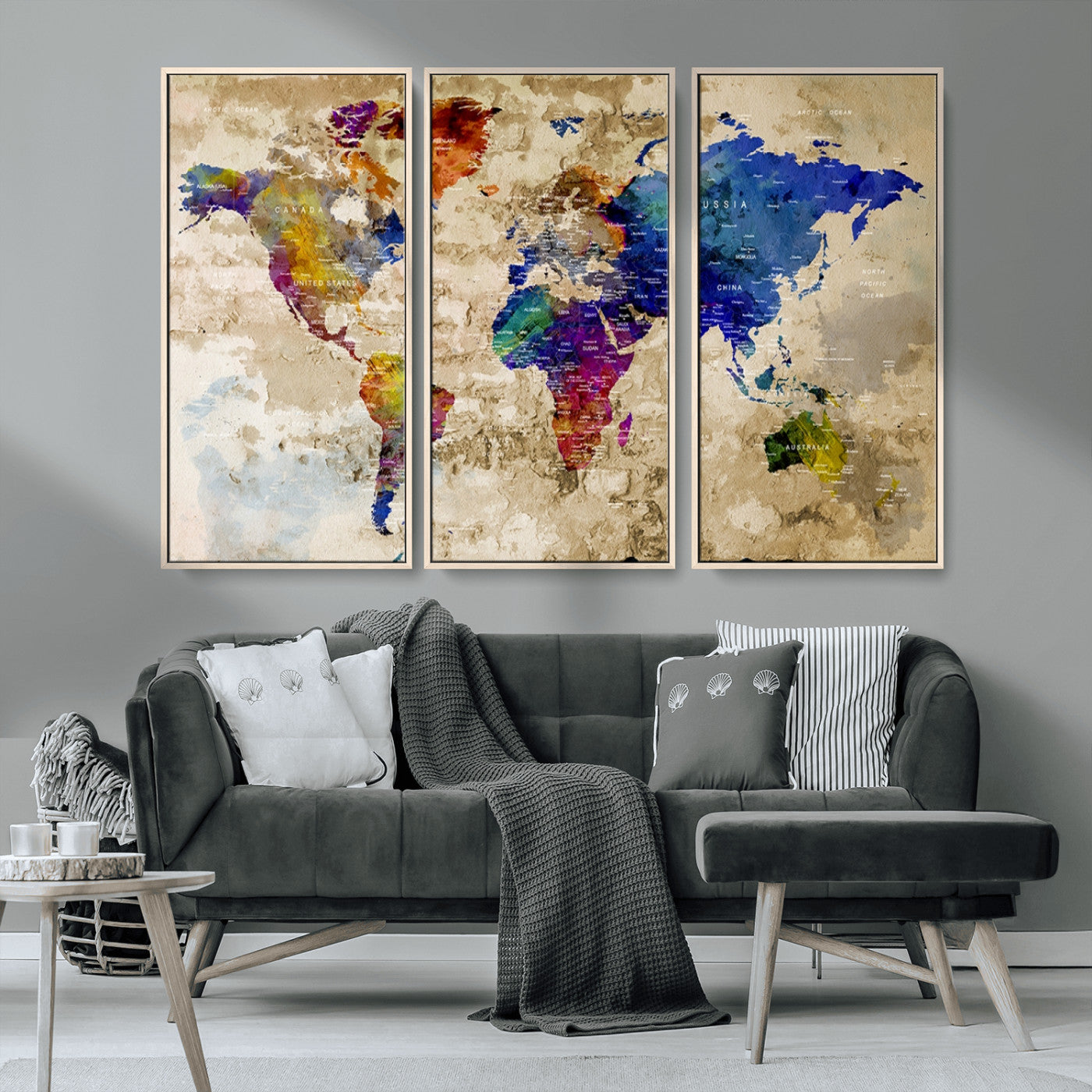 MGV-FC-48X32-3P - World Map Wall Art Canvas Print for Home and Office Decor