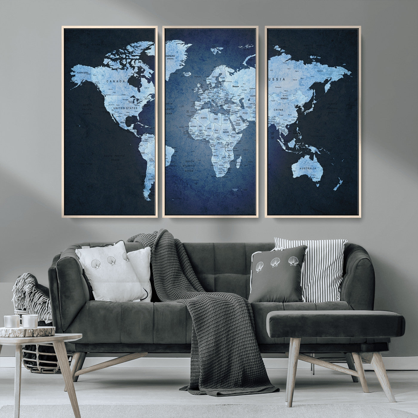 MGV-FC-48X32-3P - Push Pin World Map Canvas Print – Framed Wall Art for Couples to Track Their Travels – Anniversary