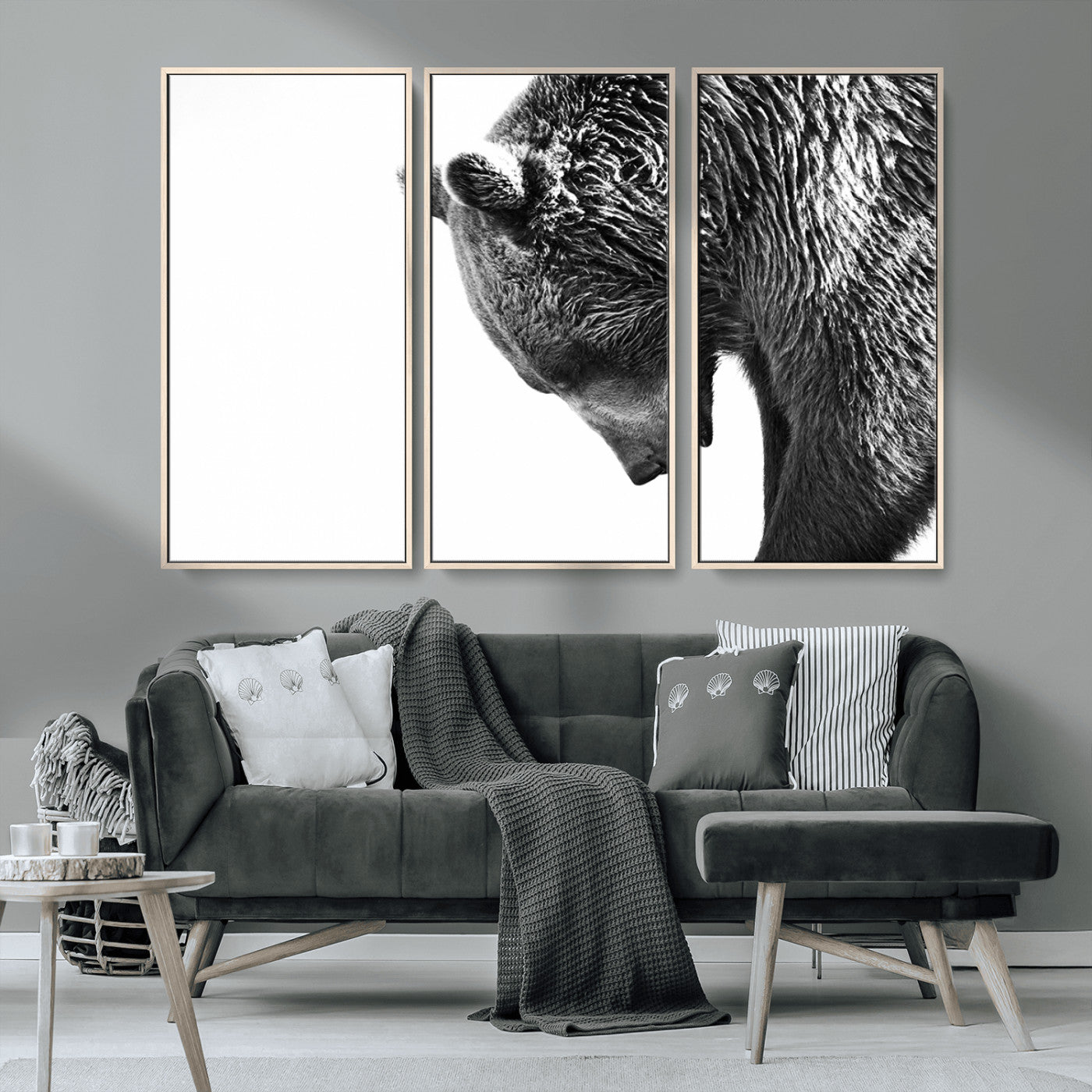 MGV-FC-48X32-3P - Black and White Grizzly 399 Bear Canvas Print Wall Art | Large Wildlife Canvas Print for Living