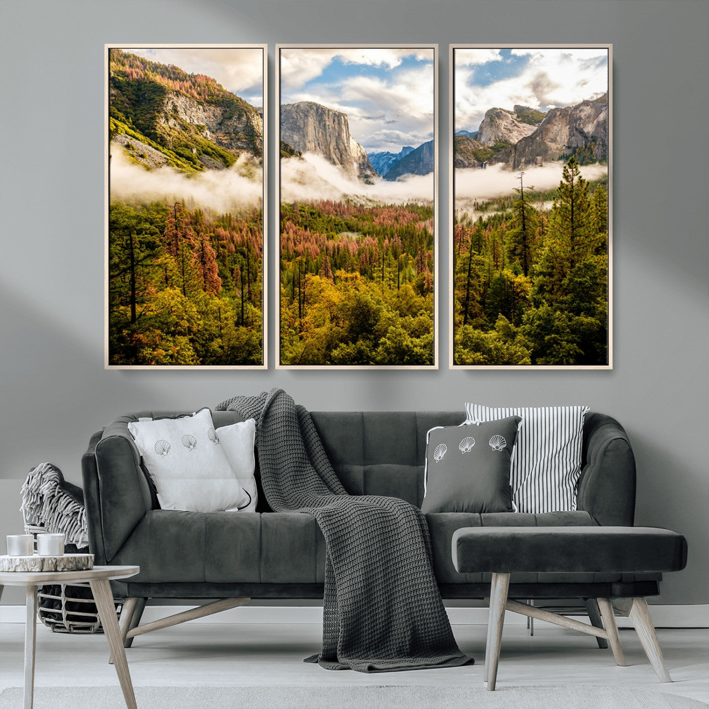 MGV-FC-48X32-3P - Half Dome Yosemite Canvas Wall Art – Majestic Triptych Landscape Print – National Park Nature Decor