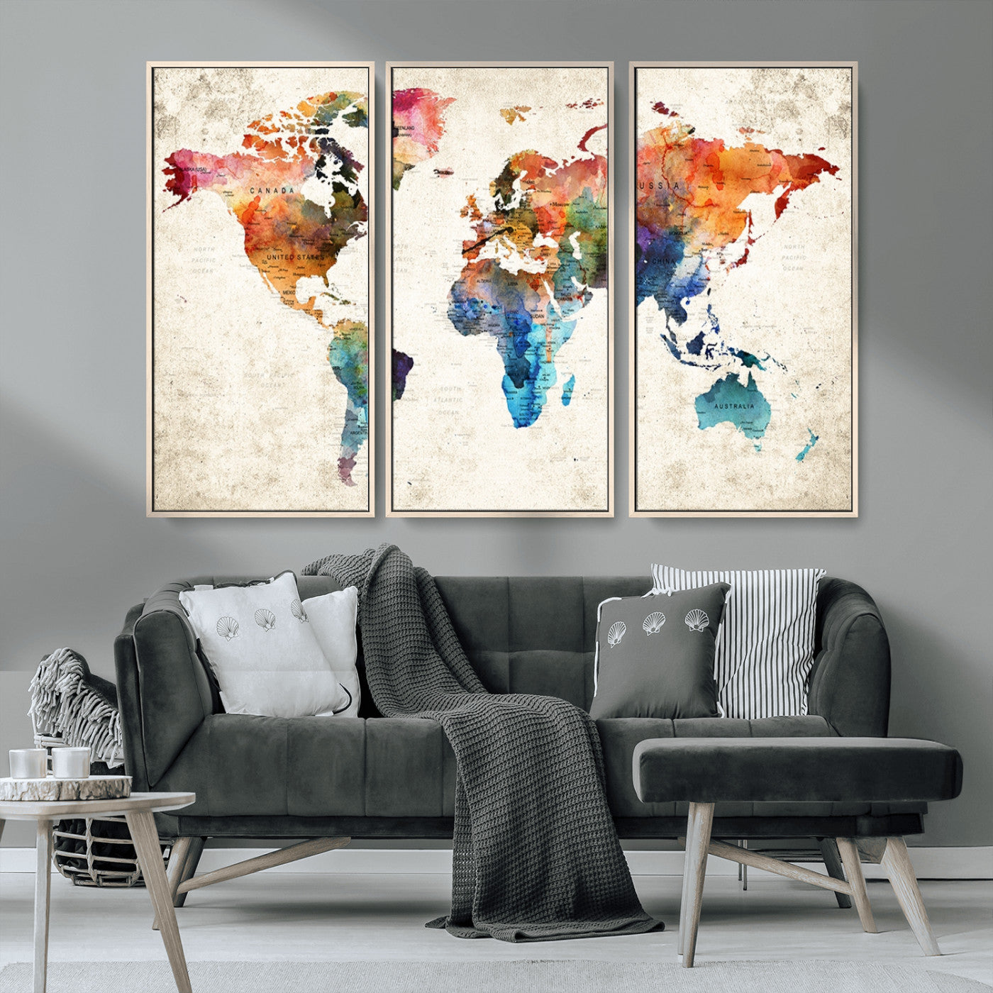 MGV-FC-48X32-3P - Push Pin World Map Canvas Print – Framed Wall Art for Couples to Track Their Travels – Anniversary