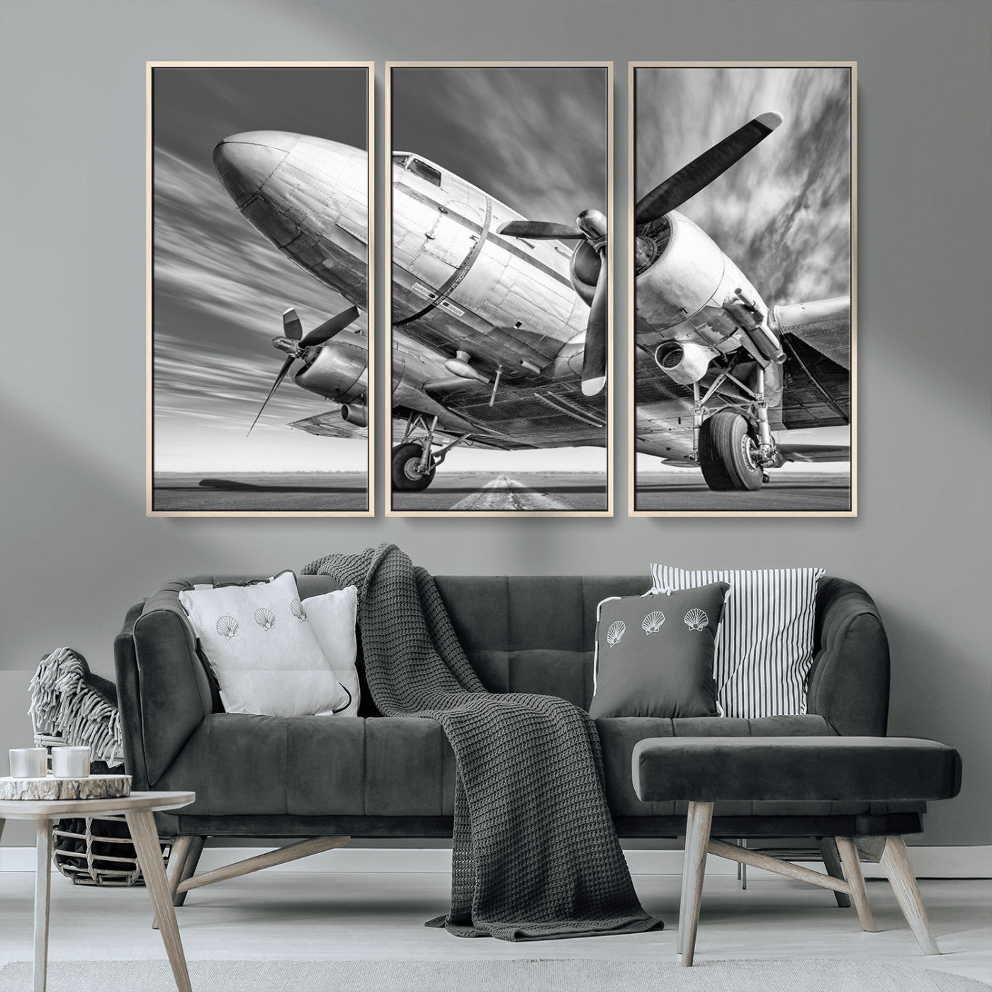 MGV-FC-48X32-3P - Vintage Airplane on Runway Canvas Print