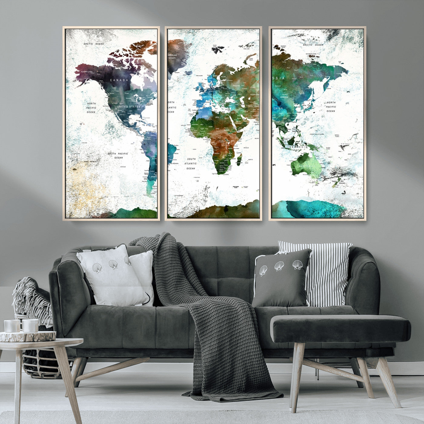 MGV-FC-48X32-3P - Push Pin World Map Canvas Print – Framed Wall Art for Couples to Track Their Travels – Anniversary