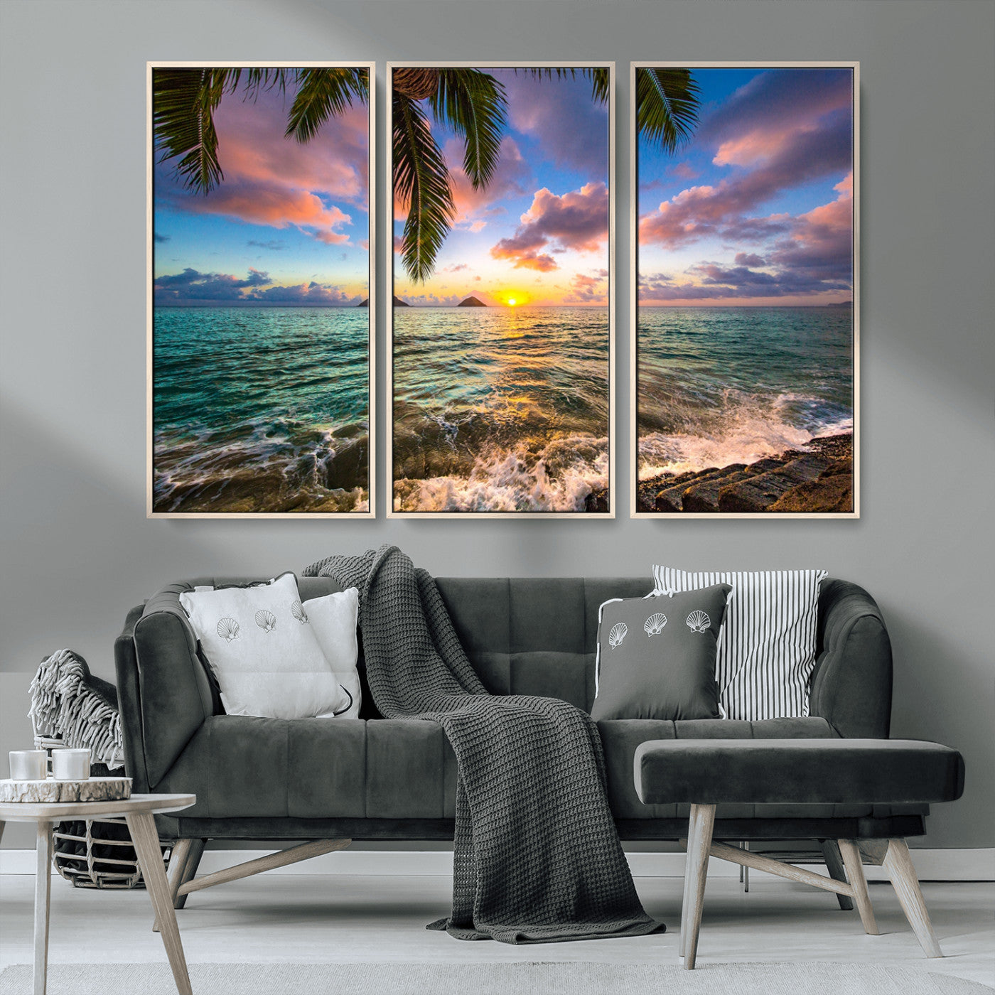 MGV-FC-48X32-3P - Framed Tropical Sunset Art Canvas Print
